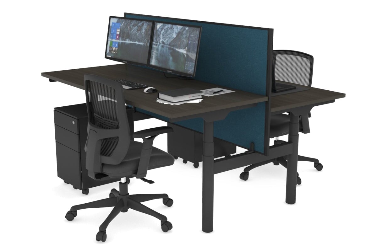 Flexi Premium Height Adjustable 2-Person H Bench Workstation - Black Frame [1400L x 700W] - Ergonomic Office & Home Workspace Solution for Team Collaboration