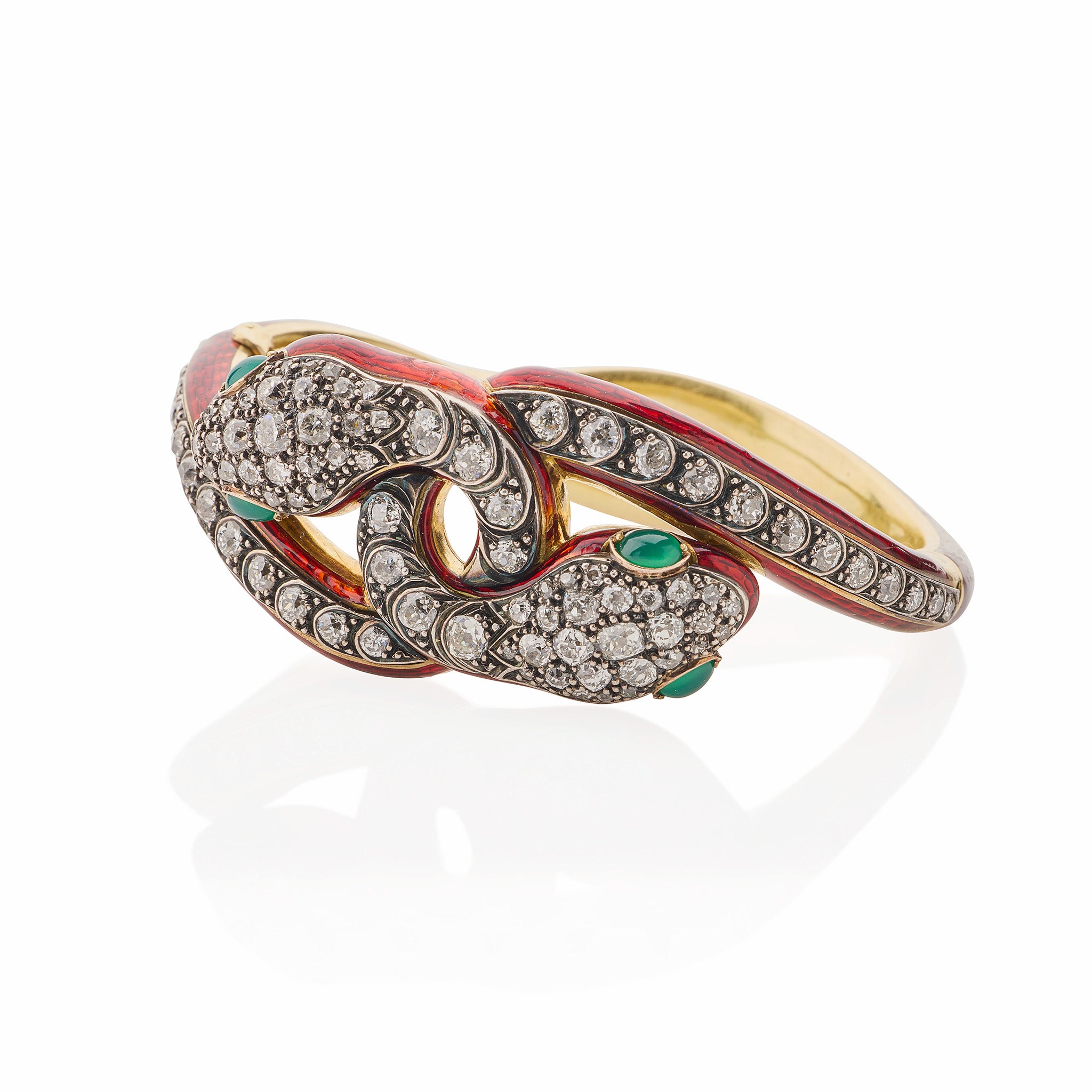 Antique Diamond & Enamel Snake Bracelet - Vintage Jewelry for Women, 18K Gold Plated Serpent Arm Cuff - Perfect for Evening Parties, Weddings & Special Occasions