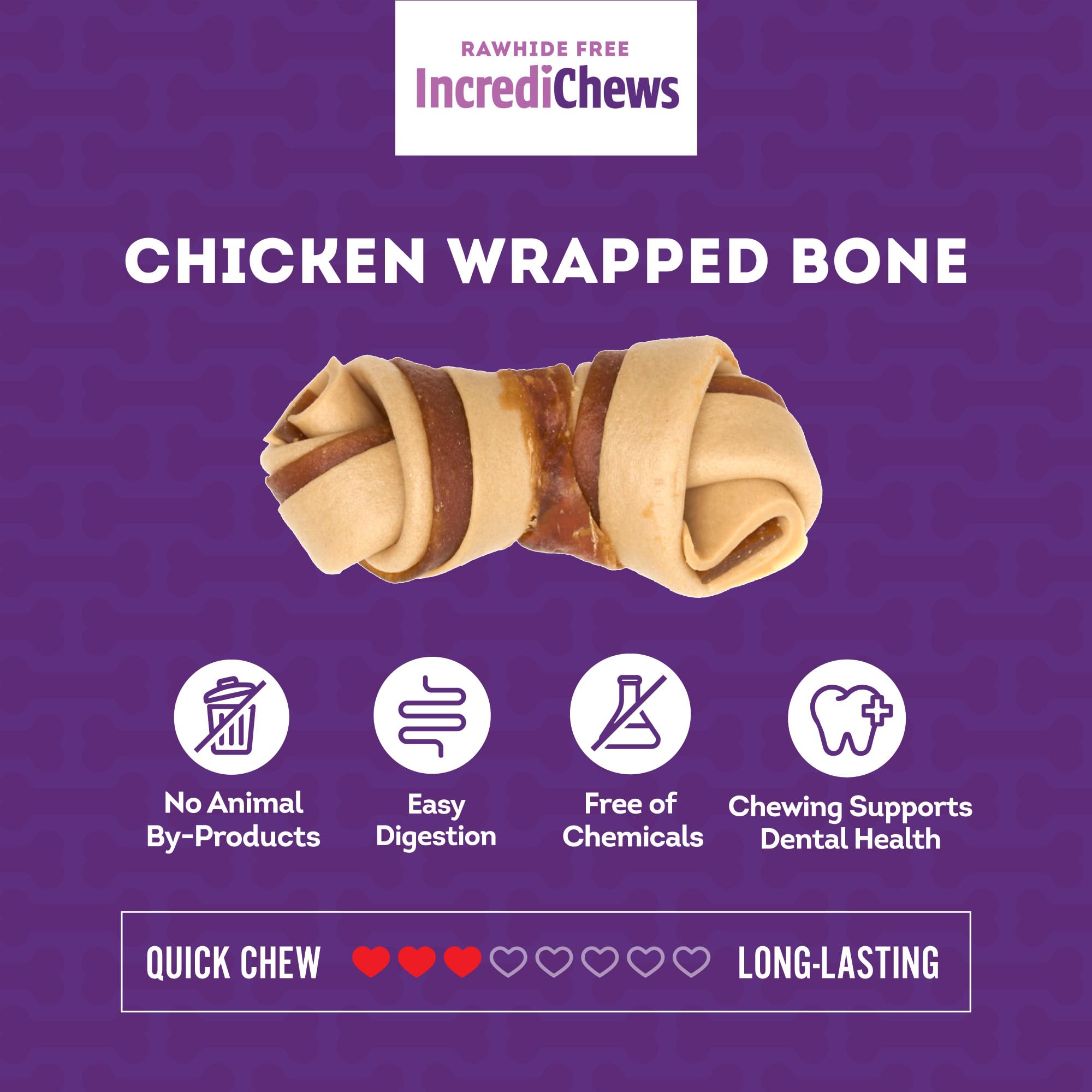 IncrediChews Chicken Wrapped Dog Chew Treats - Natural Dental Bones for Medium & Large Dogs - 6 Count Pack - Long-Lasting Chew for Aggressive Chewers & Teeth Cleaning