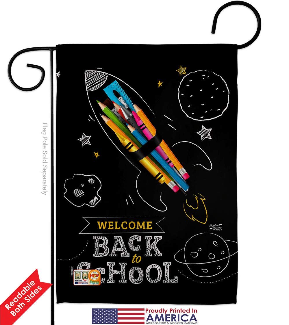 Double-Sided Welcome Back to School Garden Flag - 13x18.5 Inch Teacher & Student First Day Decoration, Yard Banner, Classroom Supplies, Made in USA | Perfect for Front Porch, School Entrance & Teacher Appreciation Gifts