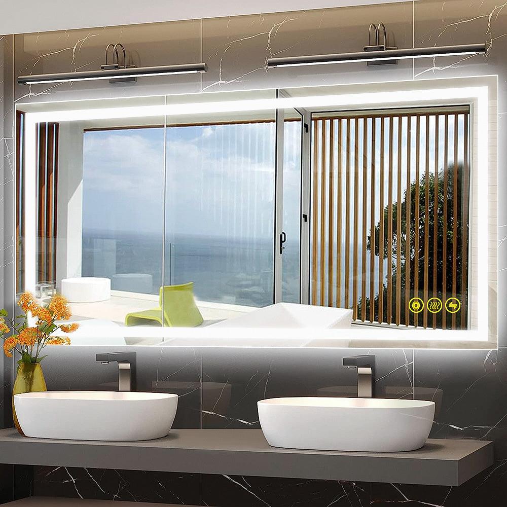 GlareGuard Rectangular Anti-Fog Dimmable LED Bathroom Mirror with Backlit - Perfect for Makeup, Shaving & Skincare Routine