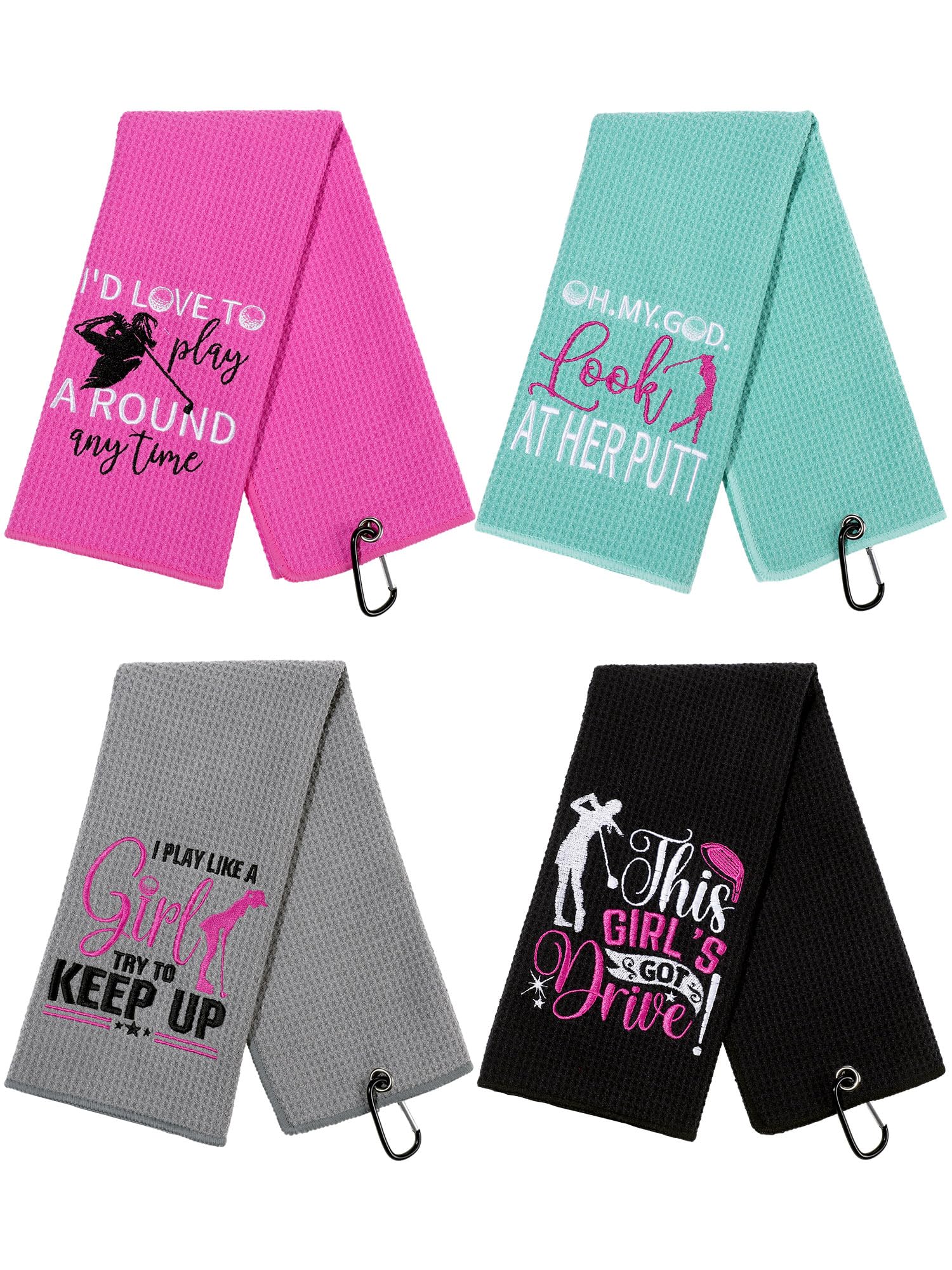 4 Pack Funny Embroidered Golf Towels with Clip - 24