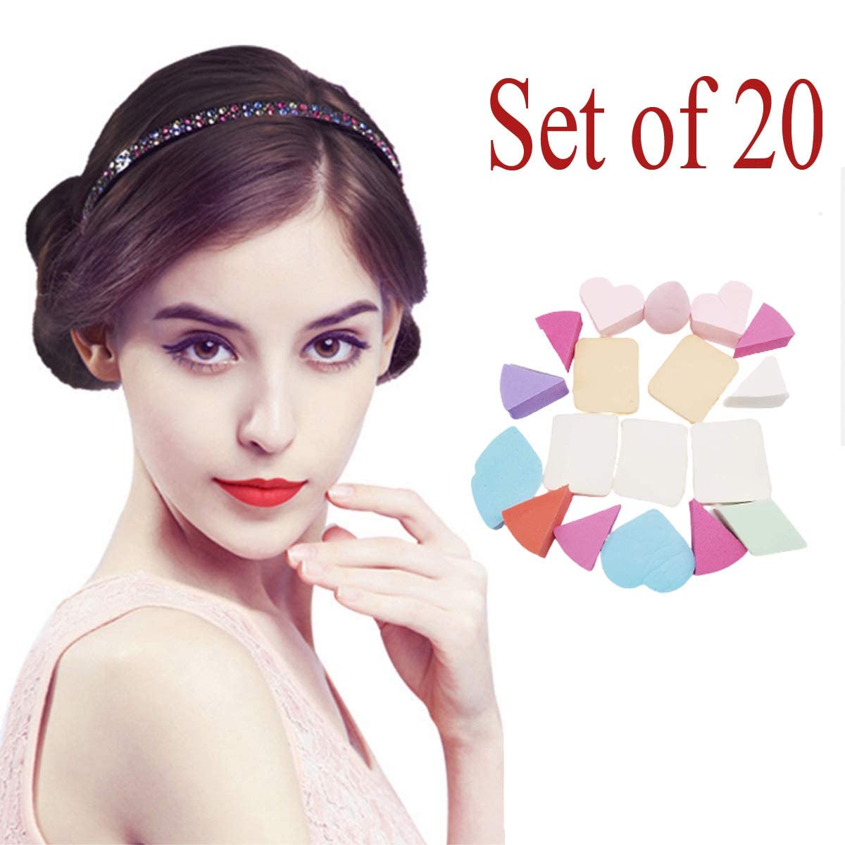 Premium Makeup Blender Sponge Set - 20PCS Multi-functional Beauty Blenders for Foundation, Powder, Liquid & Cream - Red, Pink & Light Purple Cosmetic Sponges - Perfect for Professional Makeup Artists & Home Beauty Routines