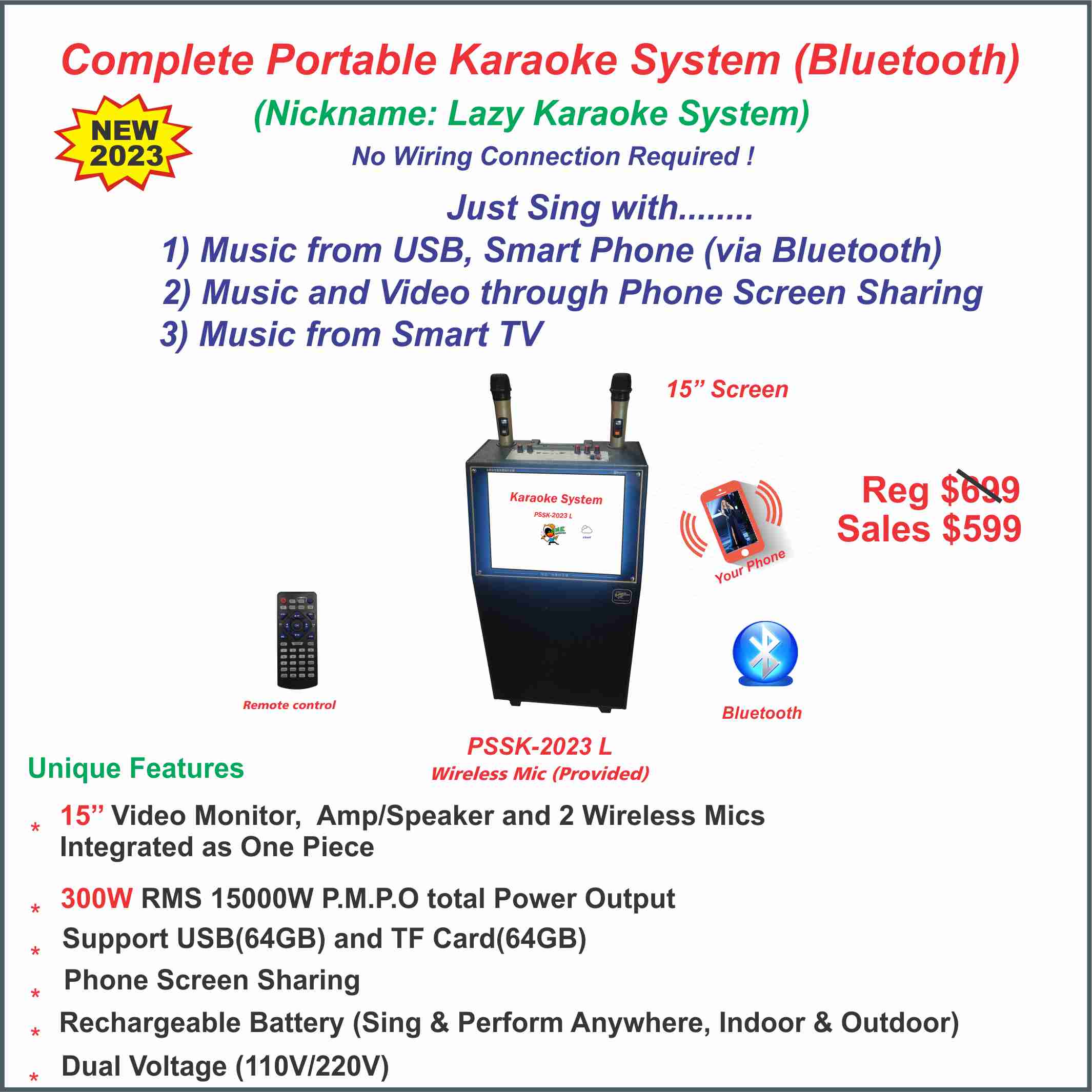 Portable Bluetooth Karaoke Machine with Microphone - Complete Karaoke System for Home & Travel - PSSK (L) 2023 - Perfect for Parties, Family Gatherings & Outdoor Singing Fun