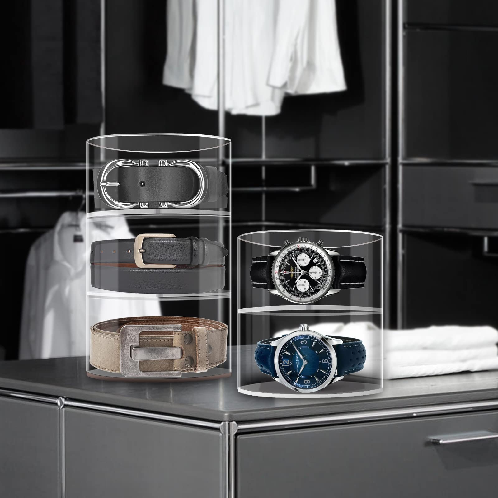 Acrylic 6-Layer Belt Organizer & Display Case - Perfect for Watches, Sunglasses, Jewelry, Bracelets, Rings & Makeup Storage | Compact 3-Tier Design for Closet, Dresser & Travel Organization