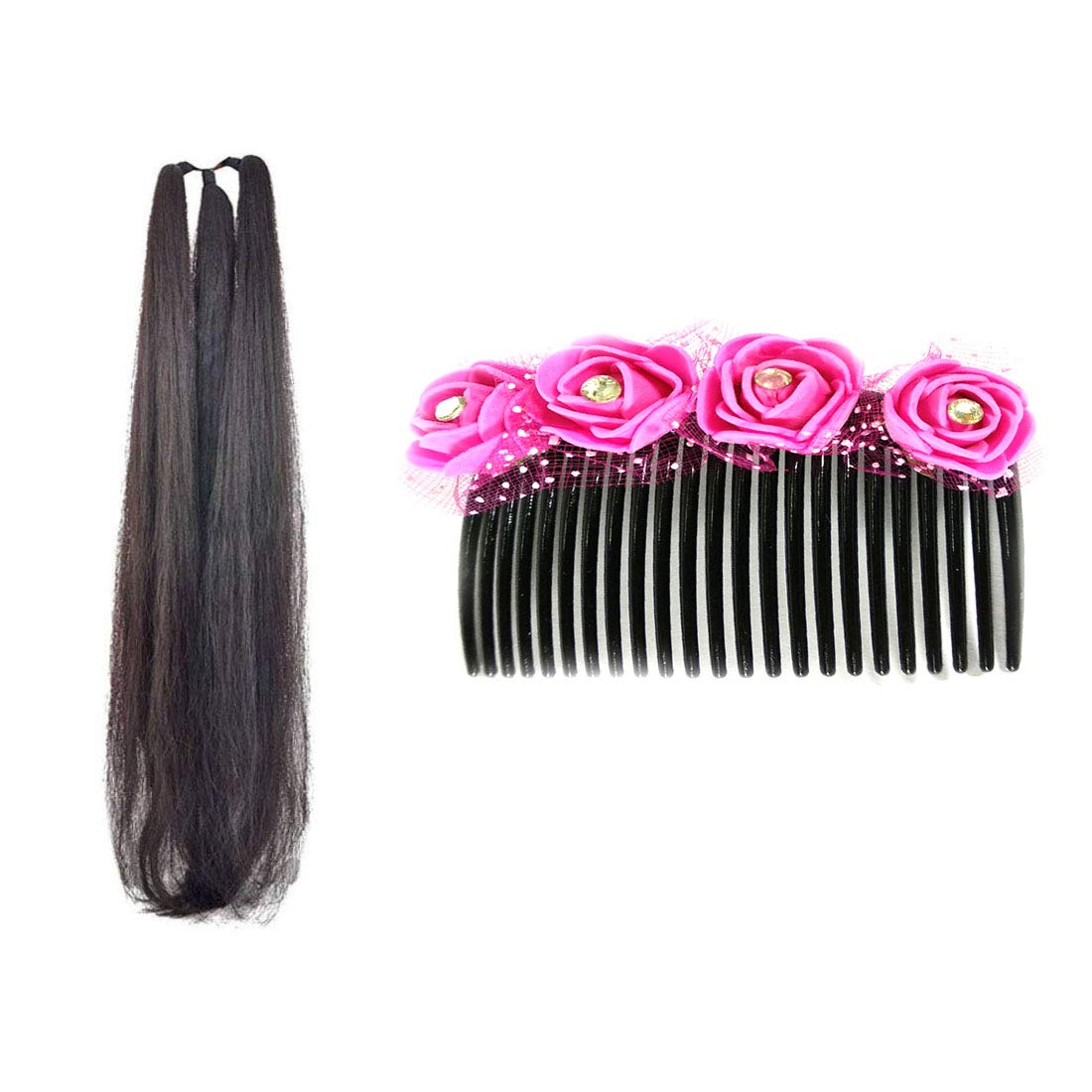 VinshBond Bridal Hair Accessories Set – Black Hair Prandi, Choti & Red Rose Flower Comb Clip for Wedding Hairstyles | Perfect for Brides, Indian Weddings & Special Occasions