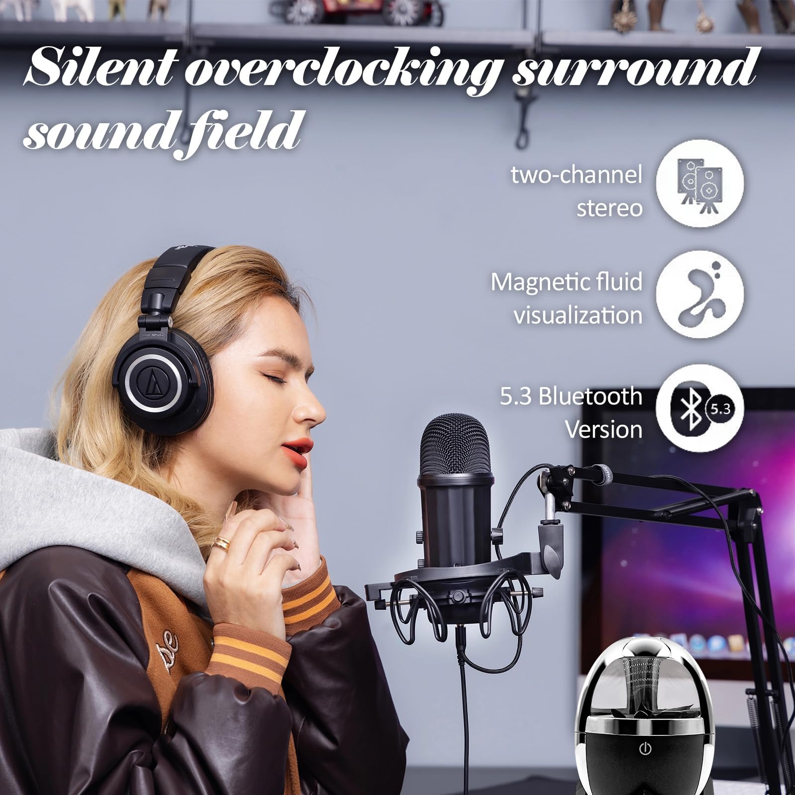 Bluetooth 5.0 Magnetic Ferrofluid Speaker with Dancing Liquid Display - Music Rhythm Visualizer, Cool Desk Decor Lamp & Unique Gift for Men (Home Office, Gaming Setup, Party Entertainment)