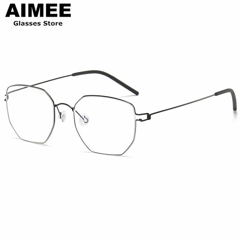 Unisex Full Rim Polygon Screwless Titanium Eyeglasses Frame 51925 - Lightweight & Durable for Work, Reading & Everyday Wear