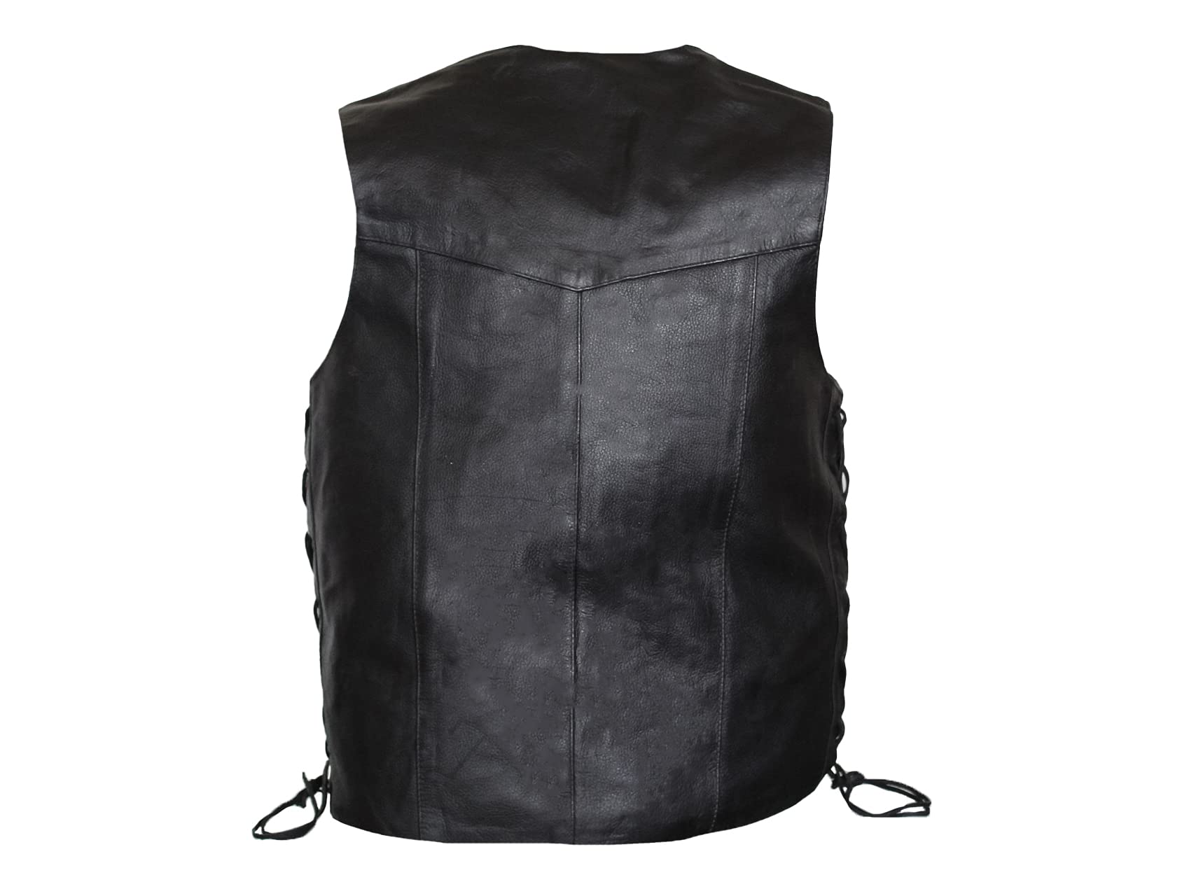 Men's Motorcycle Leather Vest with Side Laces & Concealed Carry Pockets - Classic Black Biker Jacket (Sizes S-6XL) | Perfect for Riding, Outdoor Adventures & Casual Wear