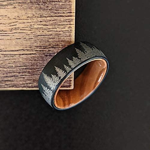 Handcrafted Koa Wood & Tungsten Wedding Band for Men - 8mm/6mm Black Wood Inlay Ring Set, Nature Inspired Couples Rings - Perfect Anniversary Gift for Him, Unique Forest Landscape Design - Ideal for Outdoor Weddings, Nature Lovers & Romantic Gifts