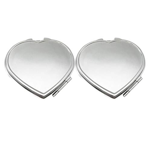 Lurrose 2 Pack Heart Shaped Compact Mirror - Silver Folding Pocket Mirror with Double Sided Reflection, Perfect Travel Makeup Mirror for Women & Girls | Great for Purse, Travel, Home Vanity & Gift Giving