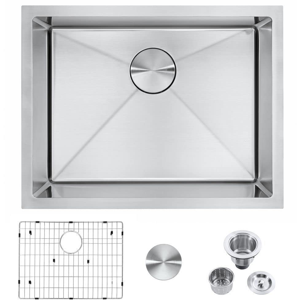 Jmaisiu 23-Inch Undermount Single Bowl Kitchen Sink - 16 Gauge Stainless Steel, 23