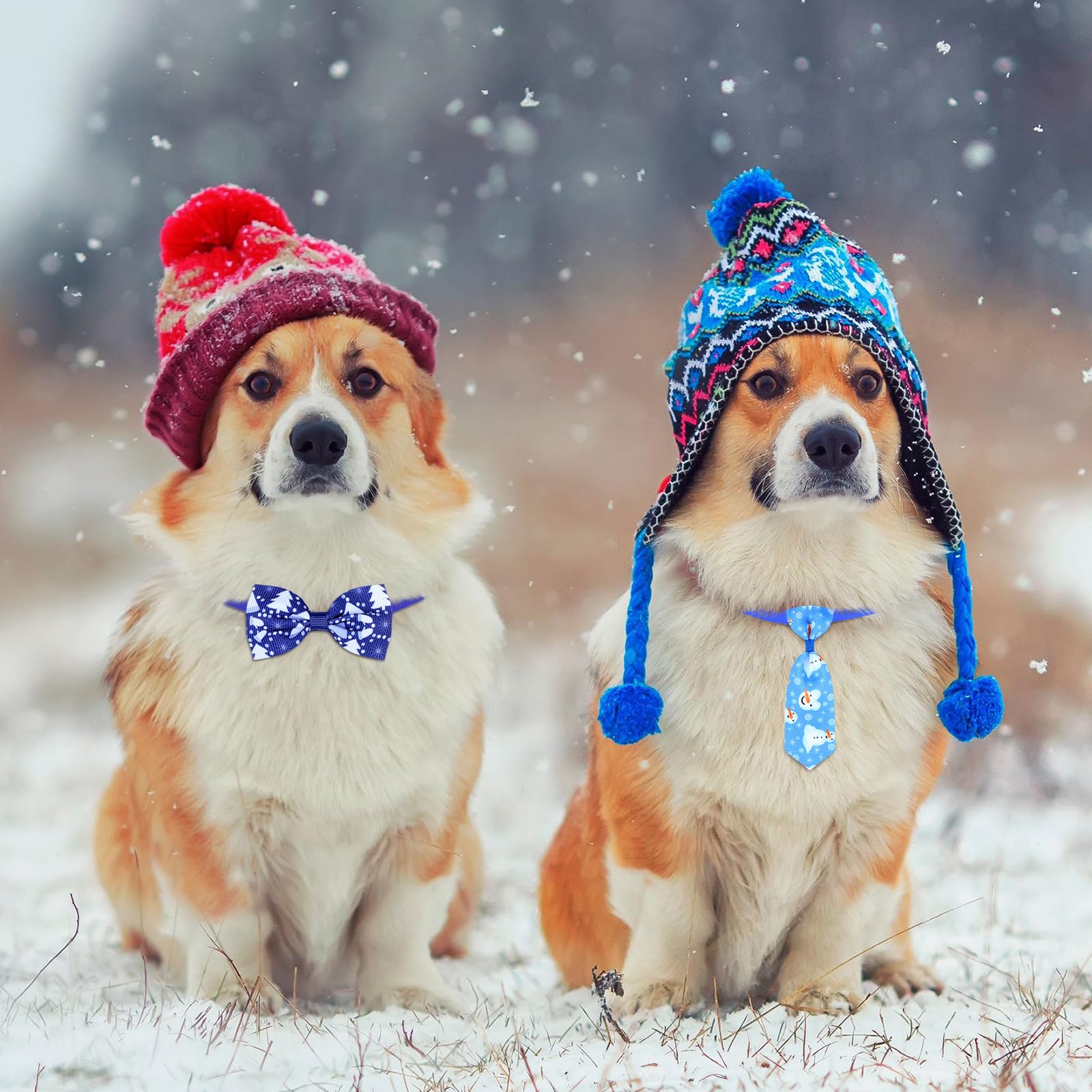50 Pcs Winter Dog Collar with Bow - Christmas Pet Neckties Set for Dogs & Cats - Adjustable Snowman Snowflake Bowties - Perfect for Holiday Pet Photos & Christmas Decorations
