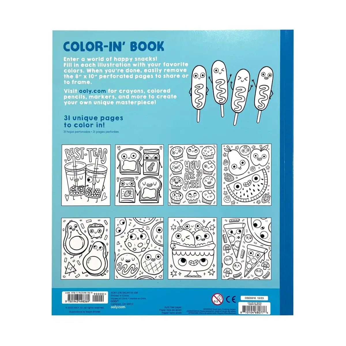 Happy Snacks Coloring Book for Kids & Adults - Fun & Relaxing Art Activity for Stress Relief, Creativity & Family Bonding - Perfect for Home, School & Travel