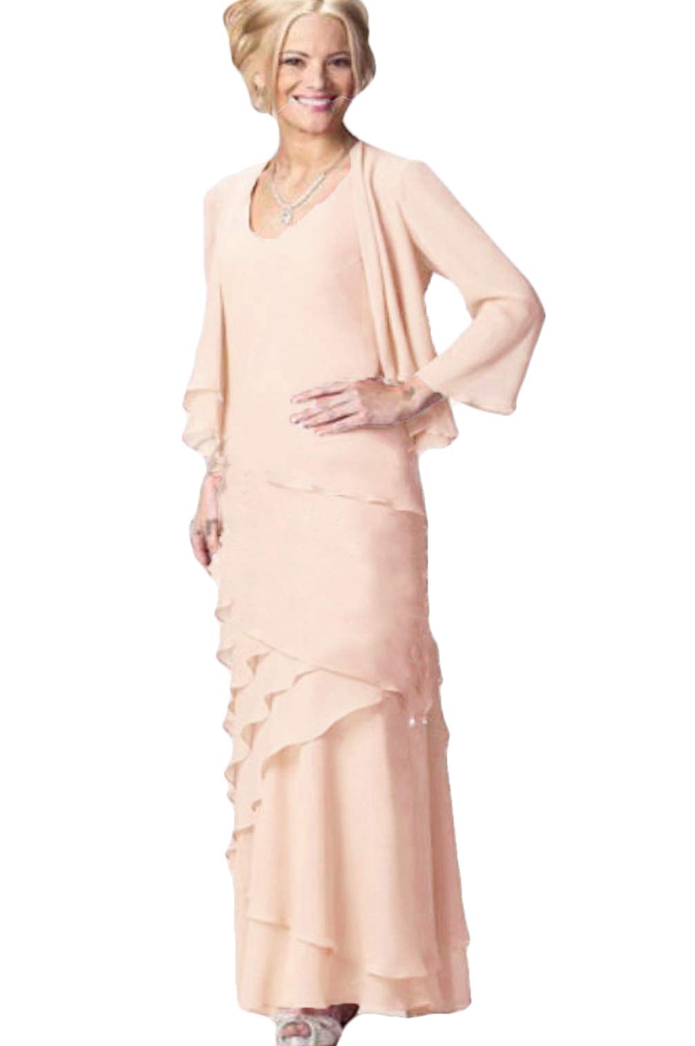 Xixi House 2021 Elegant Chiffon Mother of The Bride Dress Set with Jacket - 2 Piece Formal Wedding Guest Outfit for Special Occasions, Church Ceremonies & Evening Receptions
