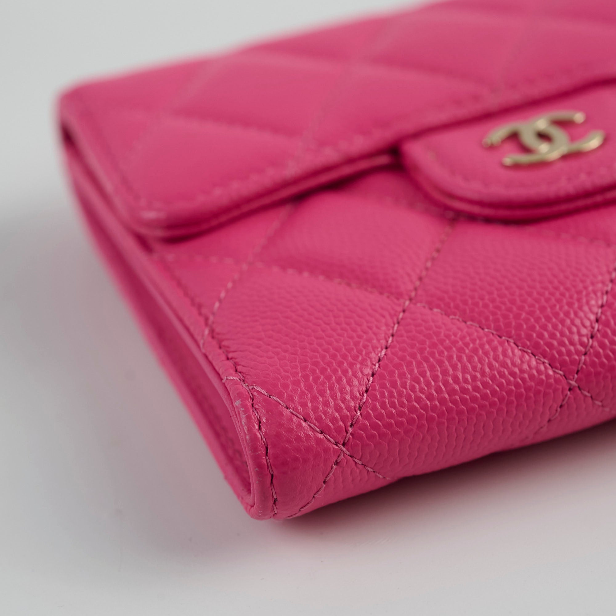 Chanel Quilted Caviar Leather Tri-Fold Wallet in Pink | Luxury Women's Wallet for Everyday Use & Special Occasions