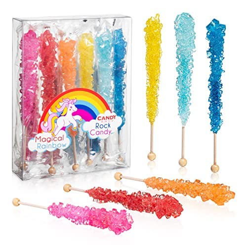Magical Rainbow Rock Candy Sugar Sticks - 10 Individually Wrapped Colorful Candy Sticks - Perfect for Birthday Parties, Baby Showers & Holiday Gifts