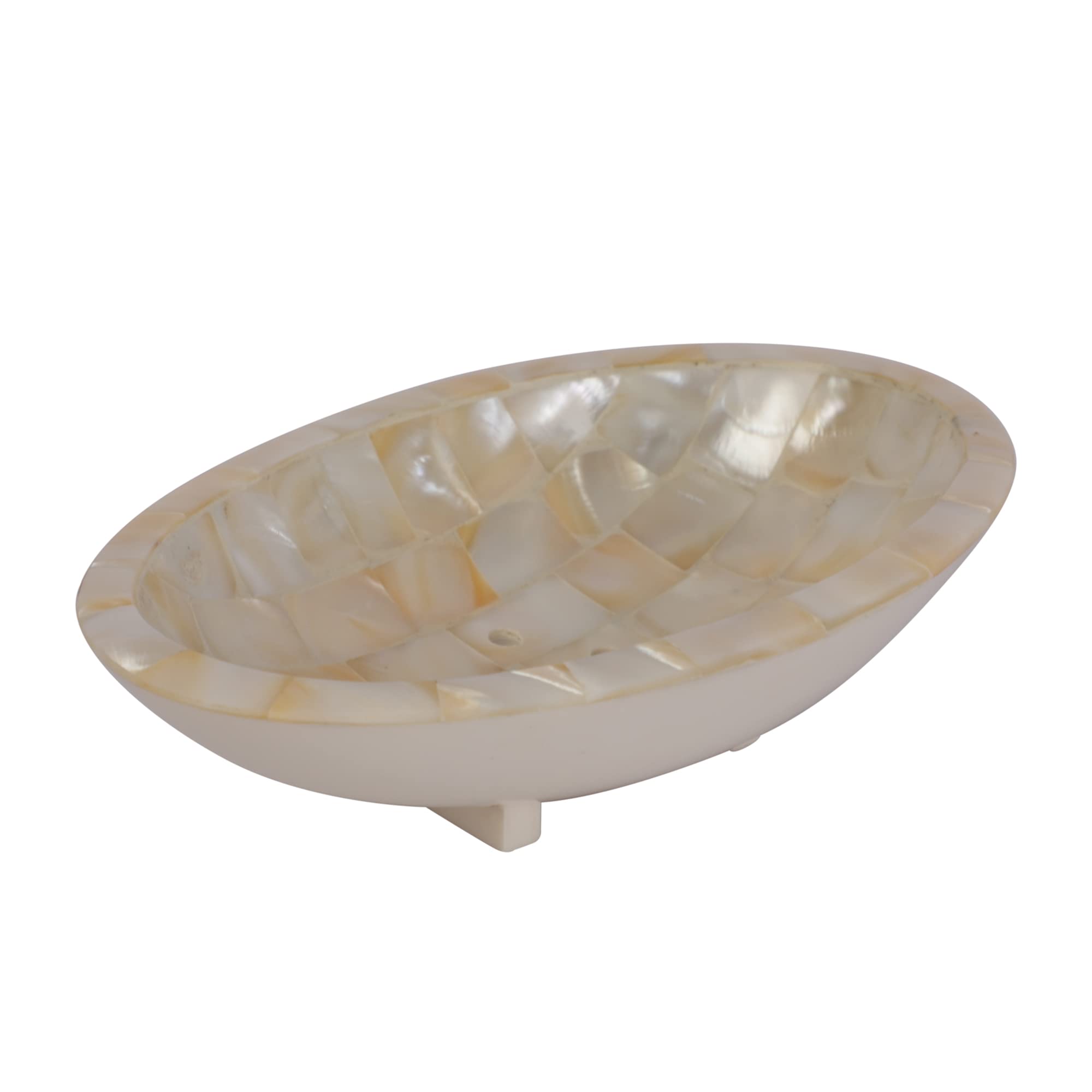Oval Mother of Pearl Soap Holder - Draining Dish Soap Saver with Sponge Holder - Extends Soap Life & Easy to Clean - Kitchen Sink Organizer Tray for Dishwashing Accessories - Perfect for Bathroom, Kitchen & Laundry Room Organization