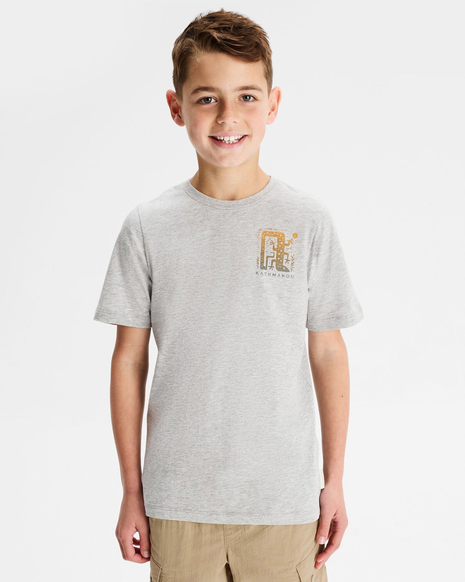 Boys' Geo Skink Organic Cotton T-Shirt - Light Grey Marle | Soft & Comfortable Kids Tee for Everyday Wear, Playdates & Casual Outfits