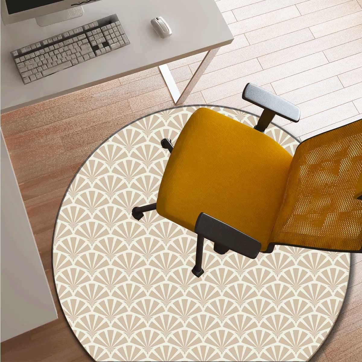 Beige Office Chair Mat for Carpet - 47 Inch Lattice Geometry Polka Dot Design, Non-Slip Desk Chair Mat for Gaming Room, Home & Office Decor | Protects Floors from Rolling Chairs