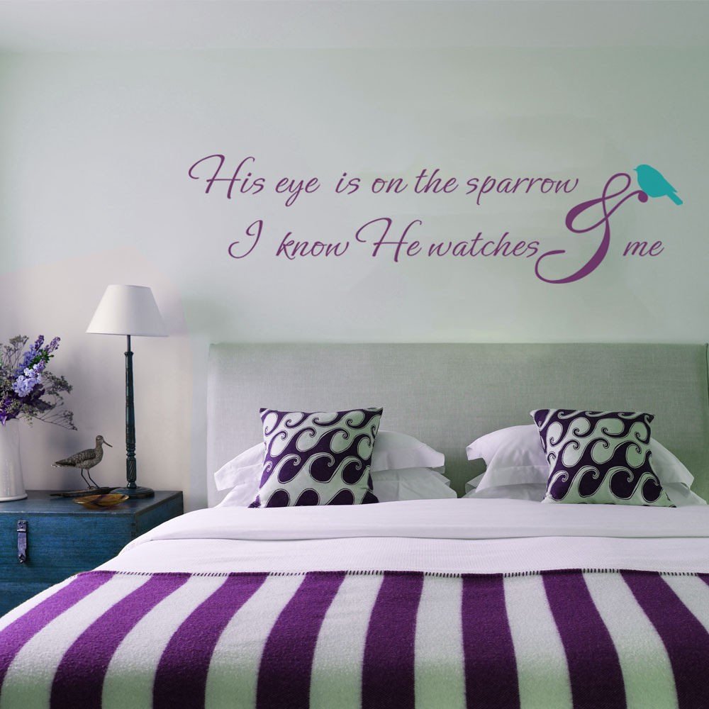 GECKOO Bible Verse Wall Decal - His Eye is on The Sparrow - Inspirational Quote for Home & Office Decor