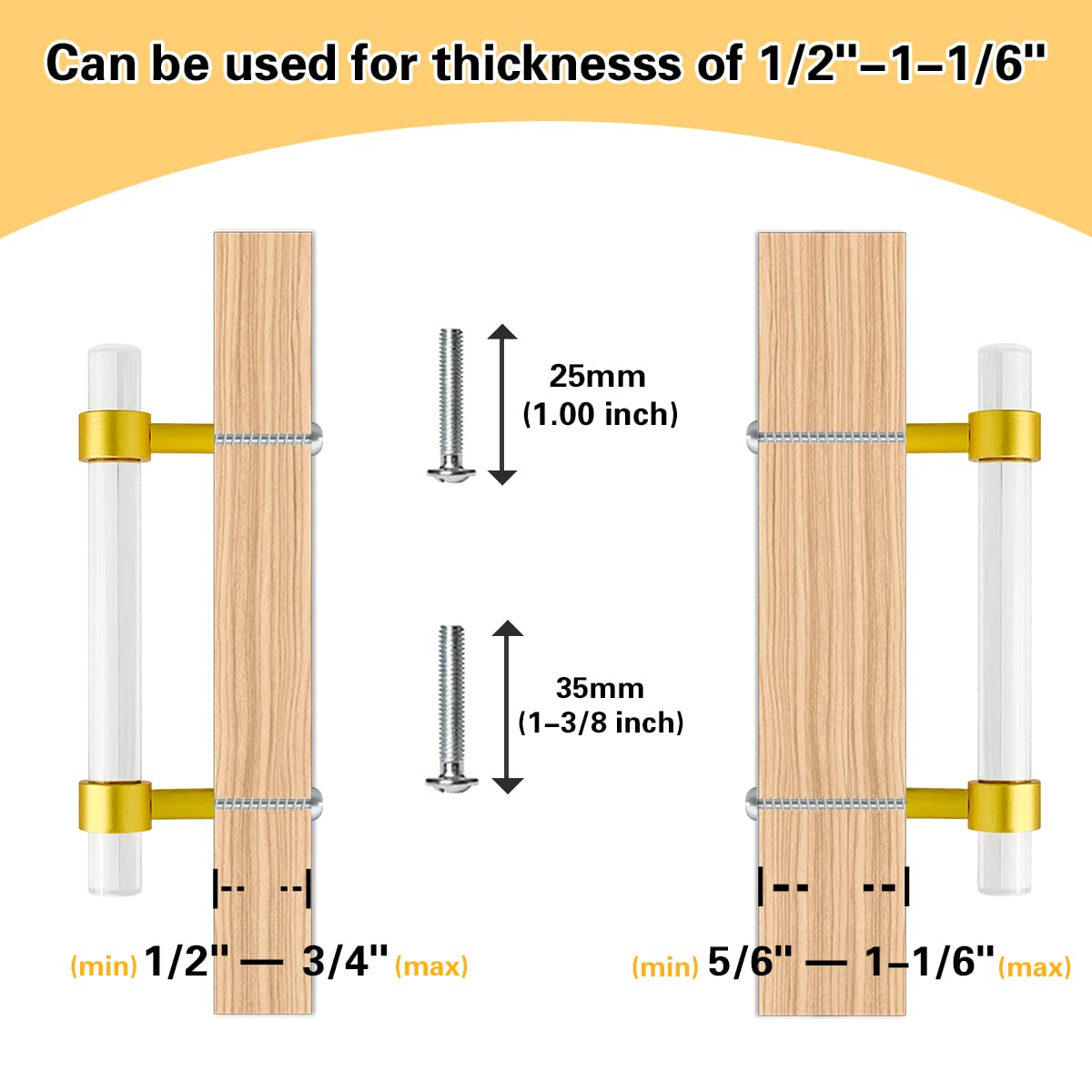 6 Pack Gold Cabinet Handles - 3.5