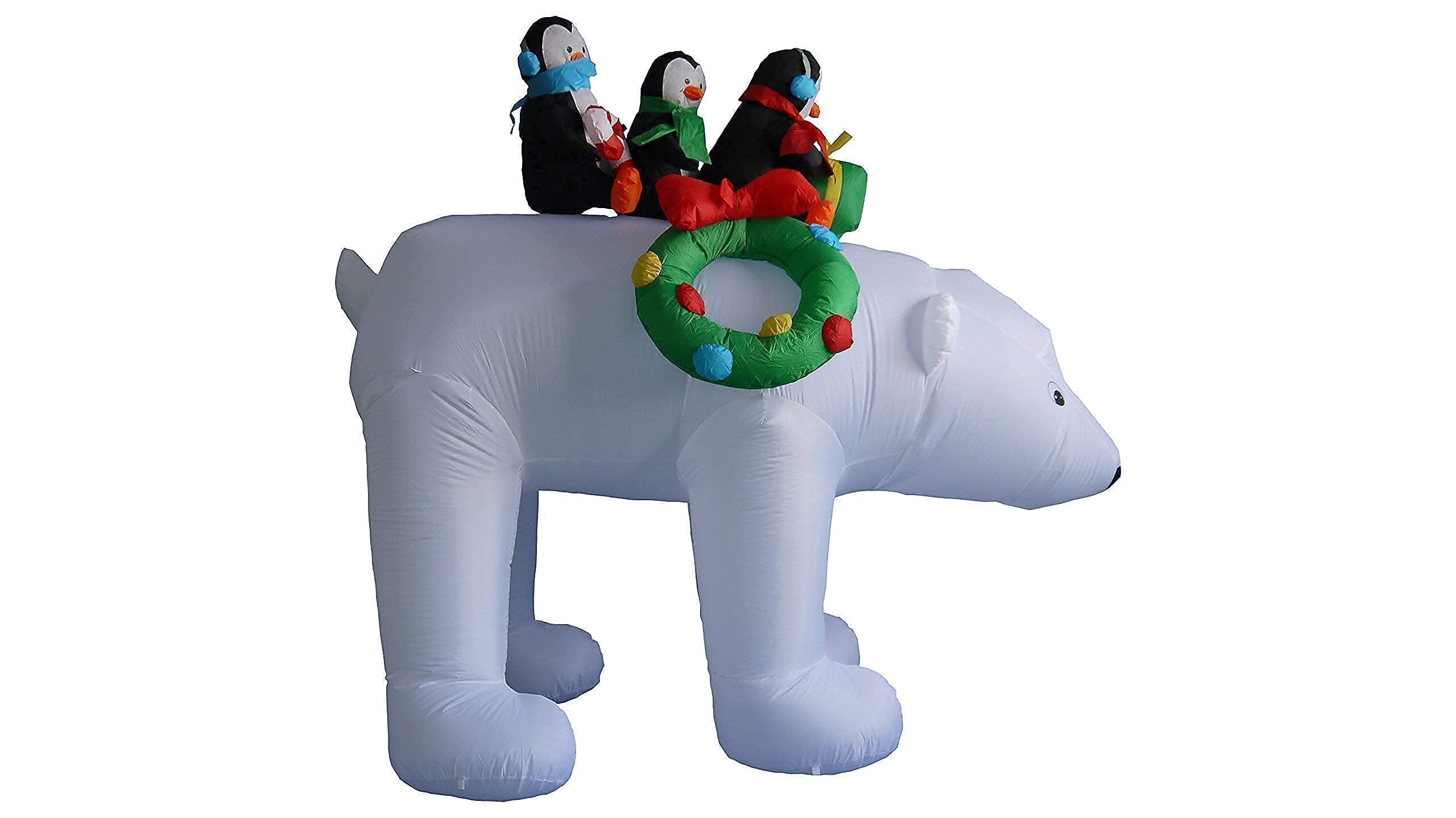 12ft Christmas Inflatable Santa Claus on Sleigh with 3 Reindeer & 8ft Inflatable 3 Penguins on Polar Bear - Outdoor Holiday Decorations Bundle for Xmas Yard, Party, and Home Decoration