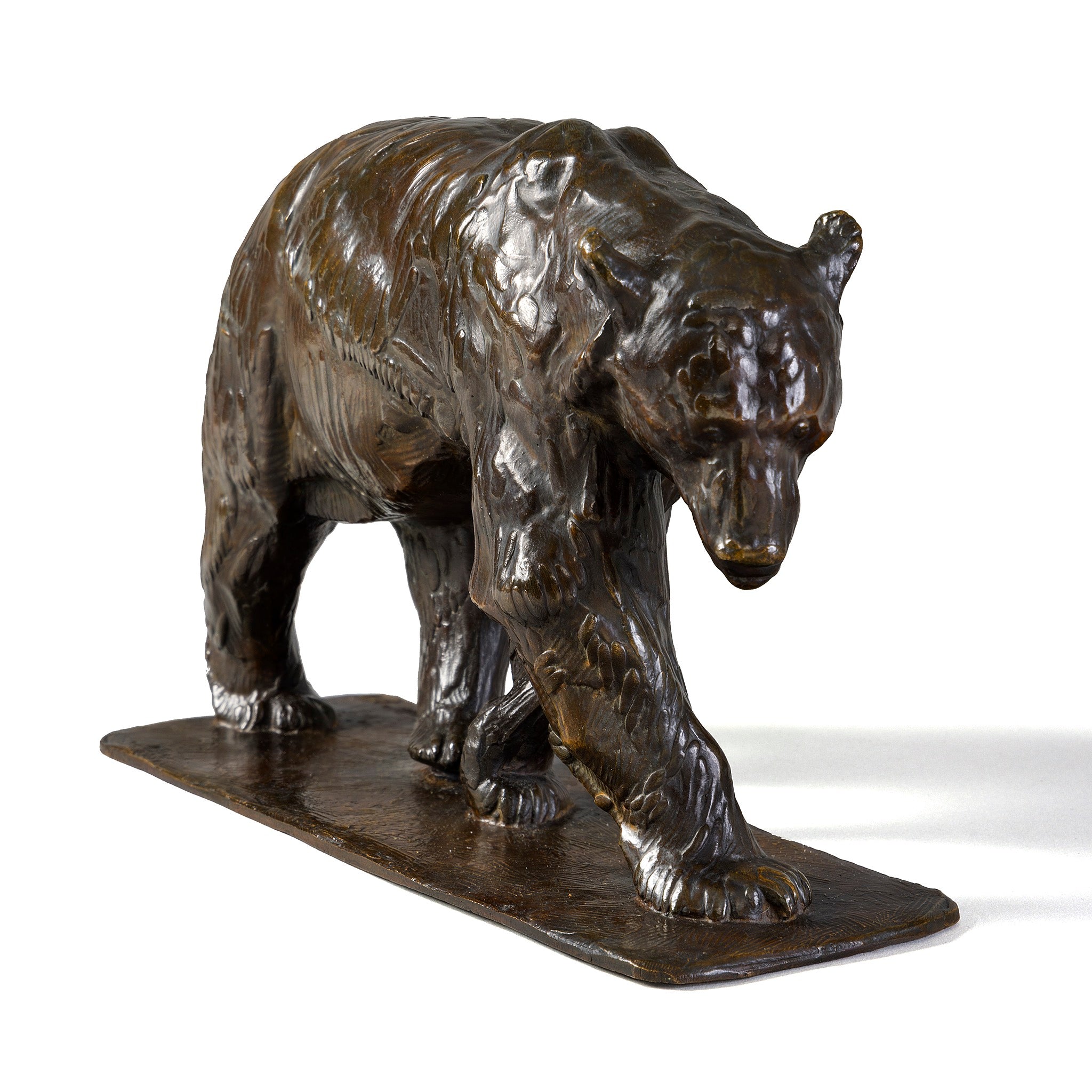 Rembrandt Bugatti Walking Brown Bear Bronze Sculpture - Right Paw Forward - Elegant Art Deco Home Decor, Office Desk Accent, Luxury Gift for Collectors