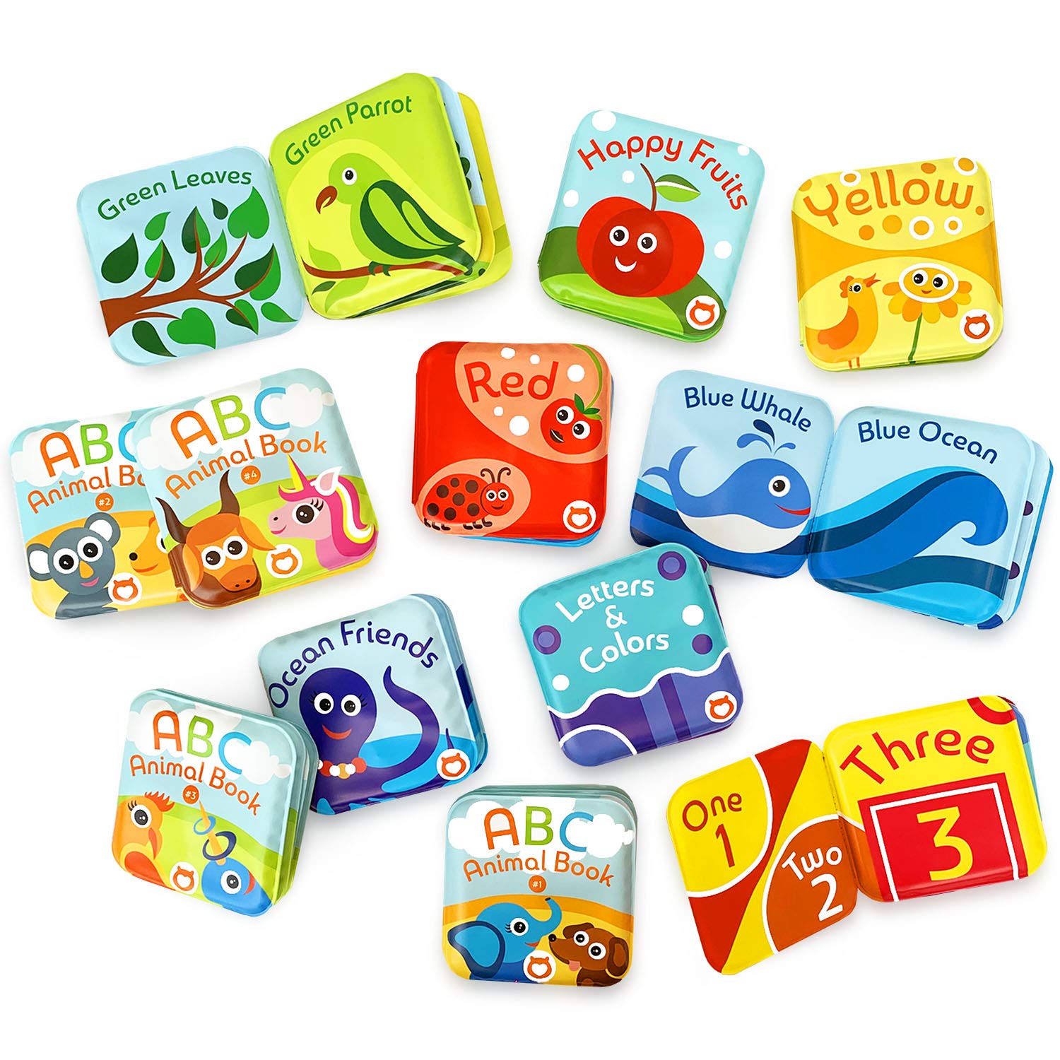 12-Piece Super Bath Book Set for Toddlers - Fruits, Ocean Friends, ABC, Numbers & Color Recognition (Yellow, Green, Red, Blue) - Waterproof Educational Bath Toys for Baby Learning & Playtime Fun