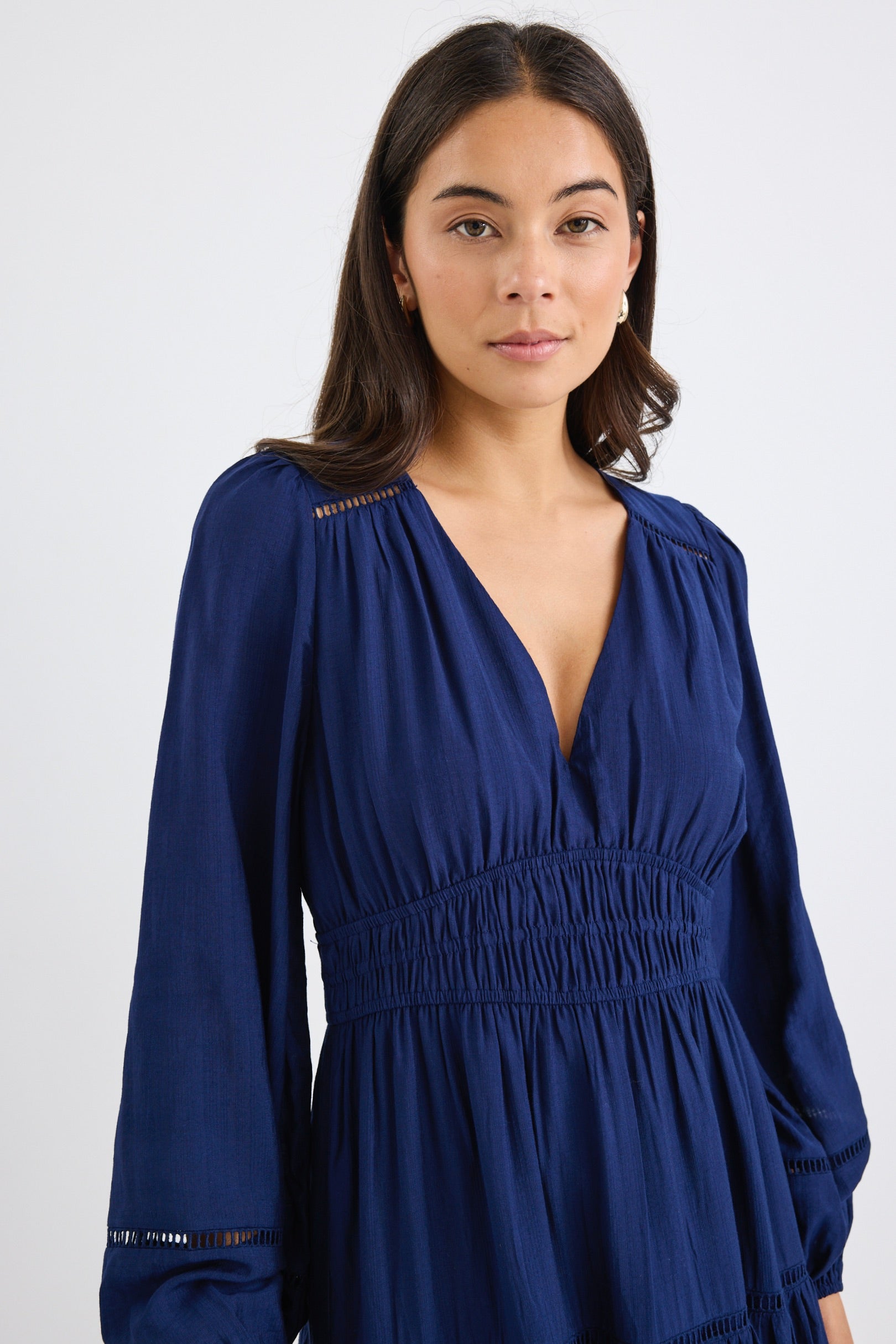 Divine Navy Blue Balloon Sleeve Flowy Maxi Dress for Women - Beach Wedding, Summer Vacation & Boho Party Outfit
