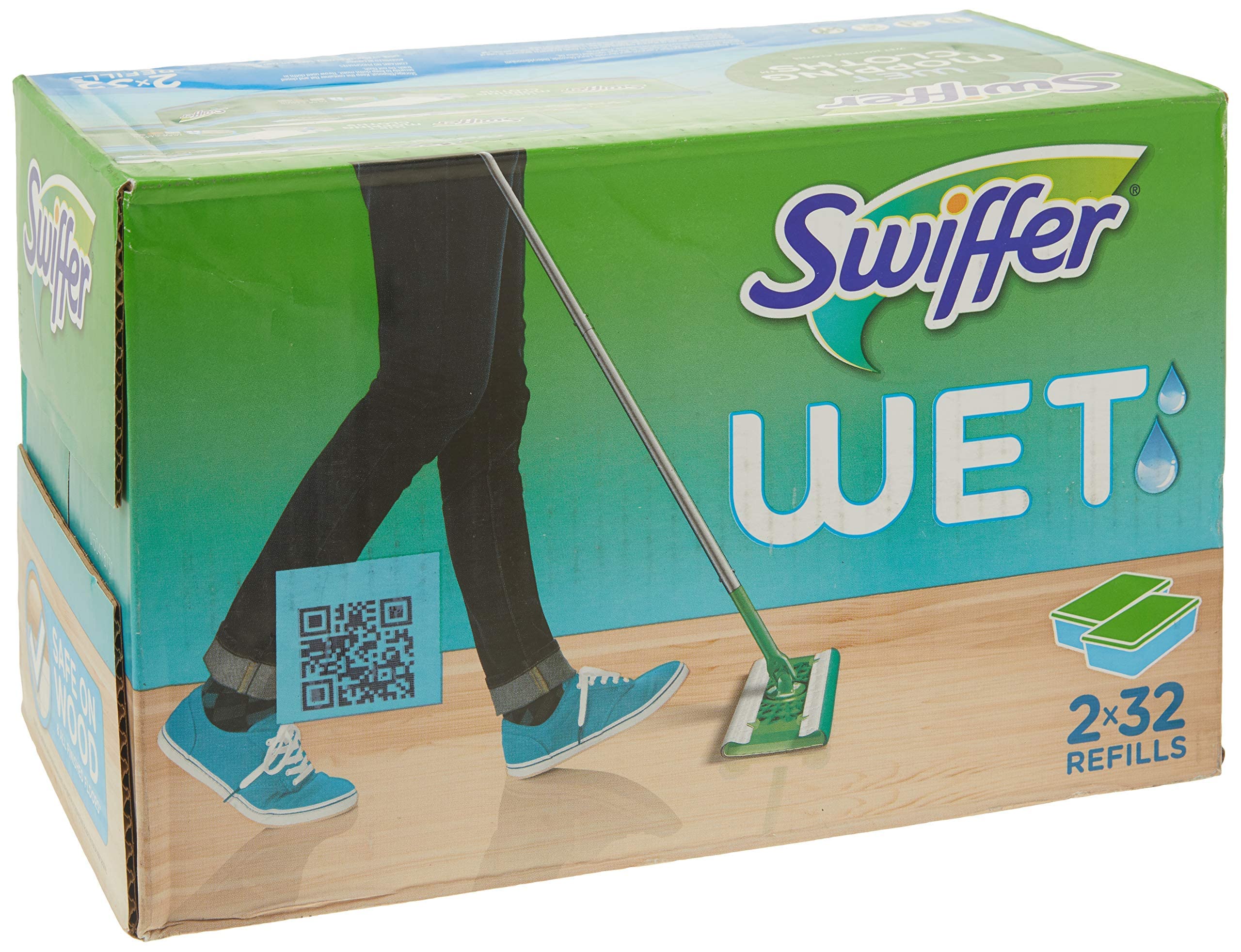 Swiffer Wet Jet Mopping Cloth Refills - Open Window Fresh Scent, 32 Count (Pack of 2) | Quick & Easy Floor Cleaning for Hardwood, Tile & Laminate | Ideal for Kitchens, Bathrooms & High-Traffic Areas