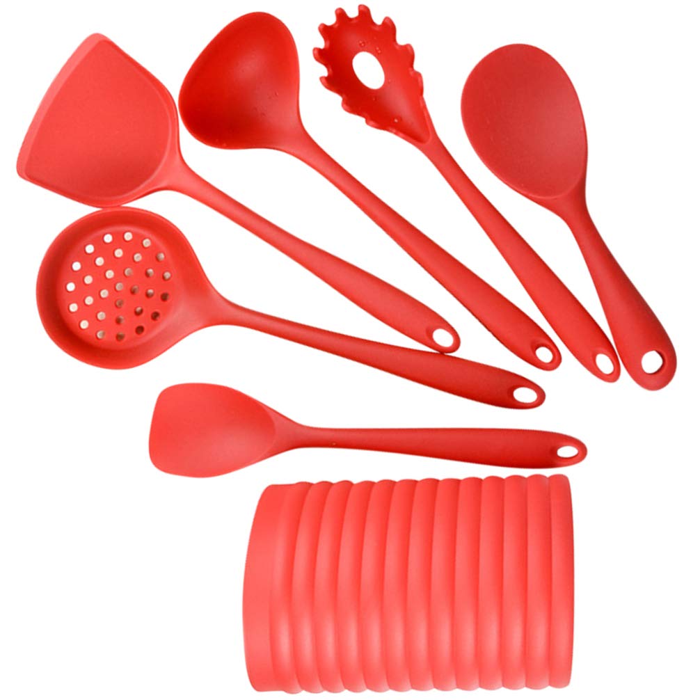 7-Piece Silicone Dough Scraper Set with Wooden Handle - Kitchen Utensils for Baking, Cooking & Pizza Making - Includes Spatulas, Spoons & Storage Holder - Perfect for Home Bakers & Professional Chefs