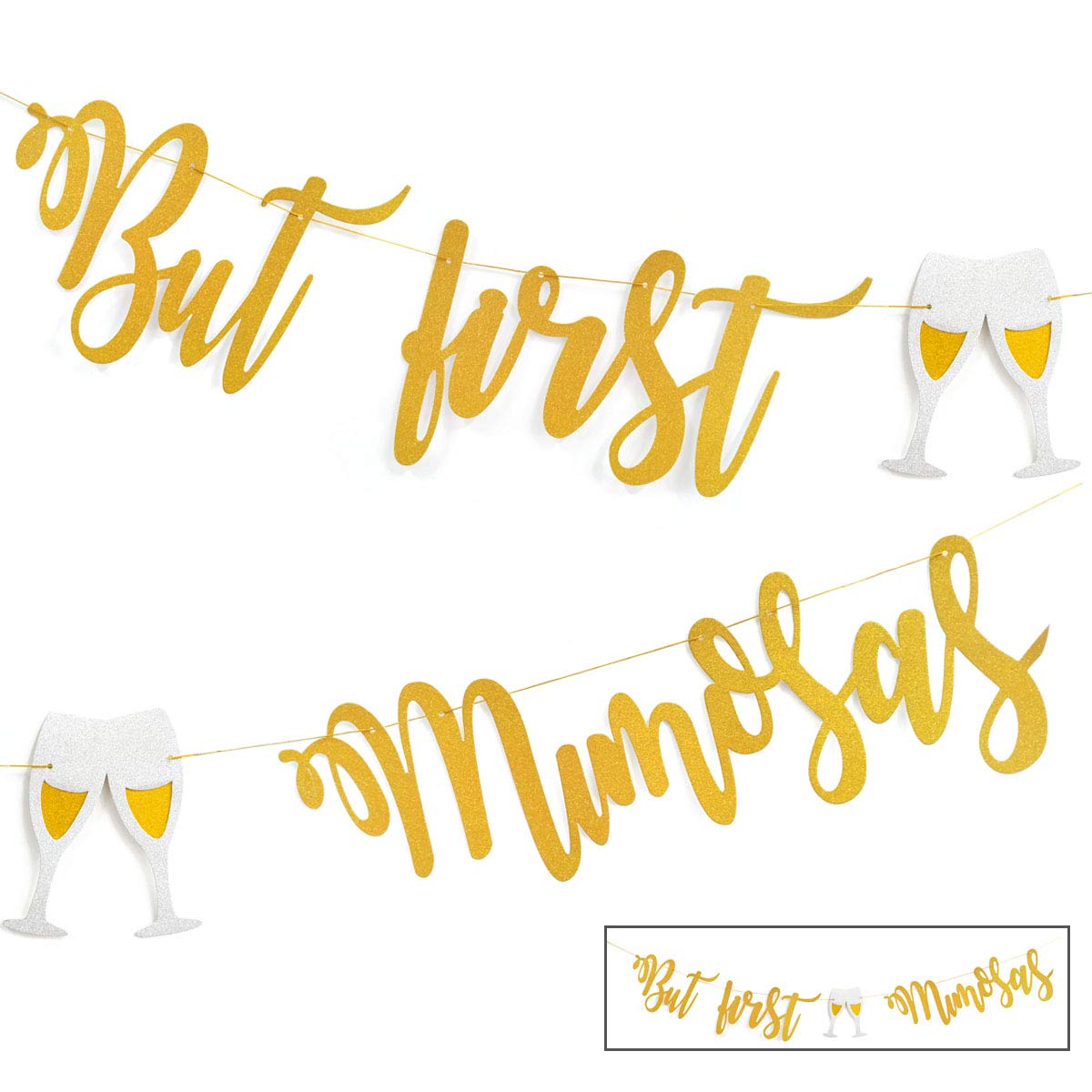 Elegant Gold Mimosa Bar Sign - 'But First Mimosas' Banner for Bridal Showers, Baby Showers & Champagne Brunches | Perfect for Weddings, Bachelorette Parties, Graduations & Birthday Celebrations | Stylish Party Decor & Photo Backdrop