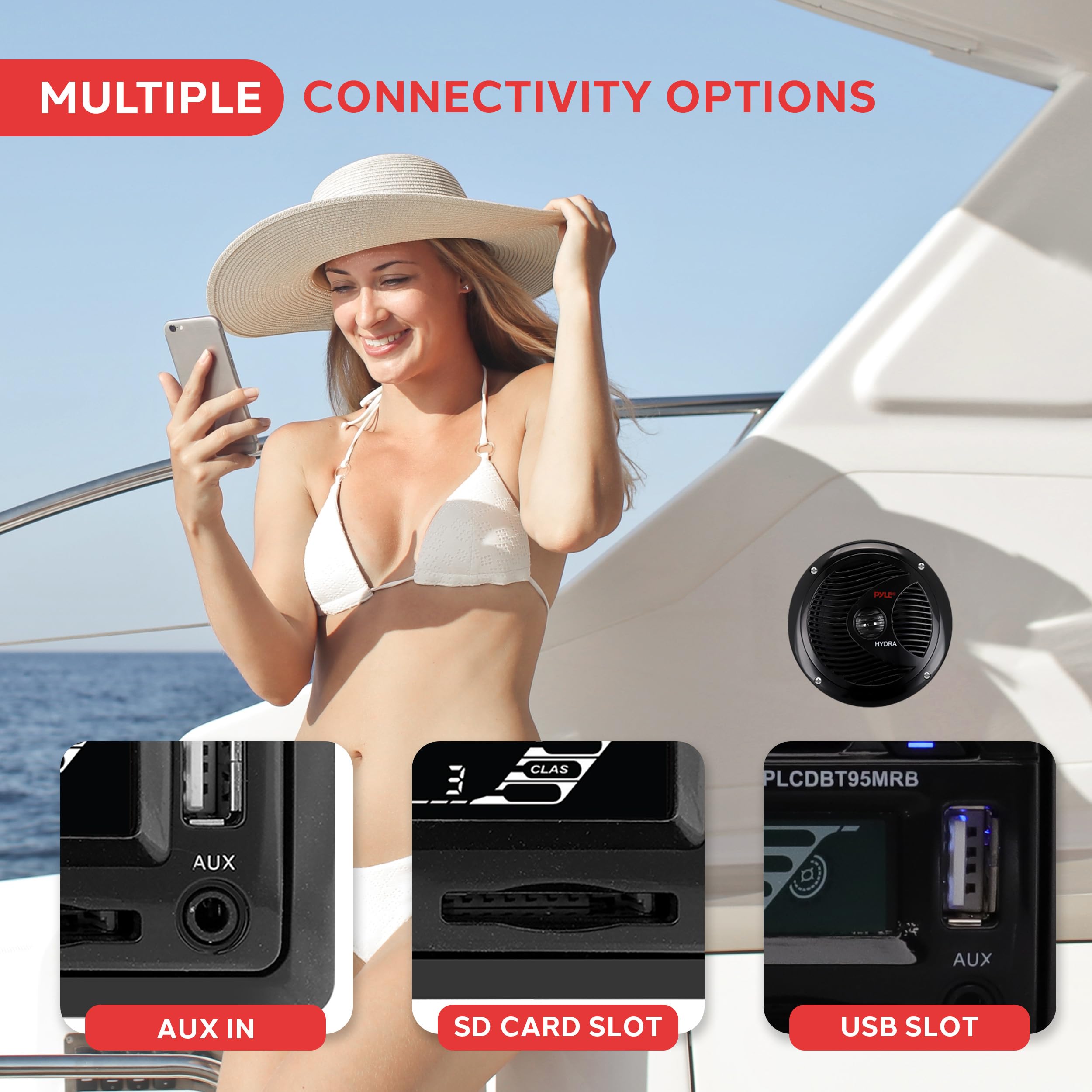 Pyle Wireless Bluetooth Marine Audio Stereo System - Single DIN Universal Car Stereo Receiver with 6.5