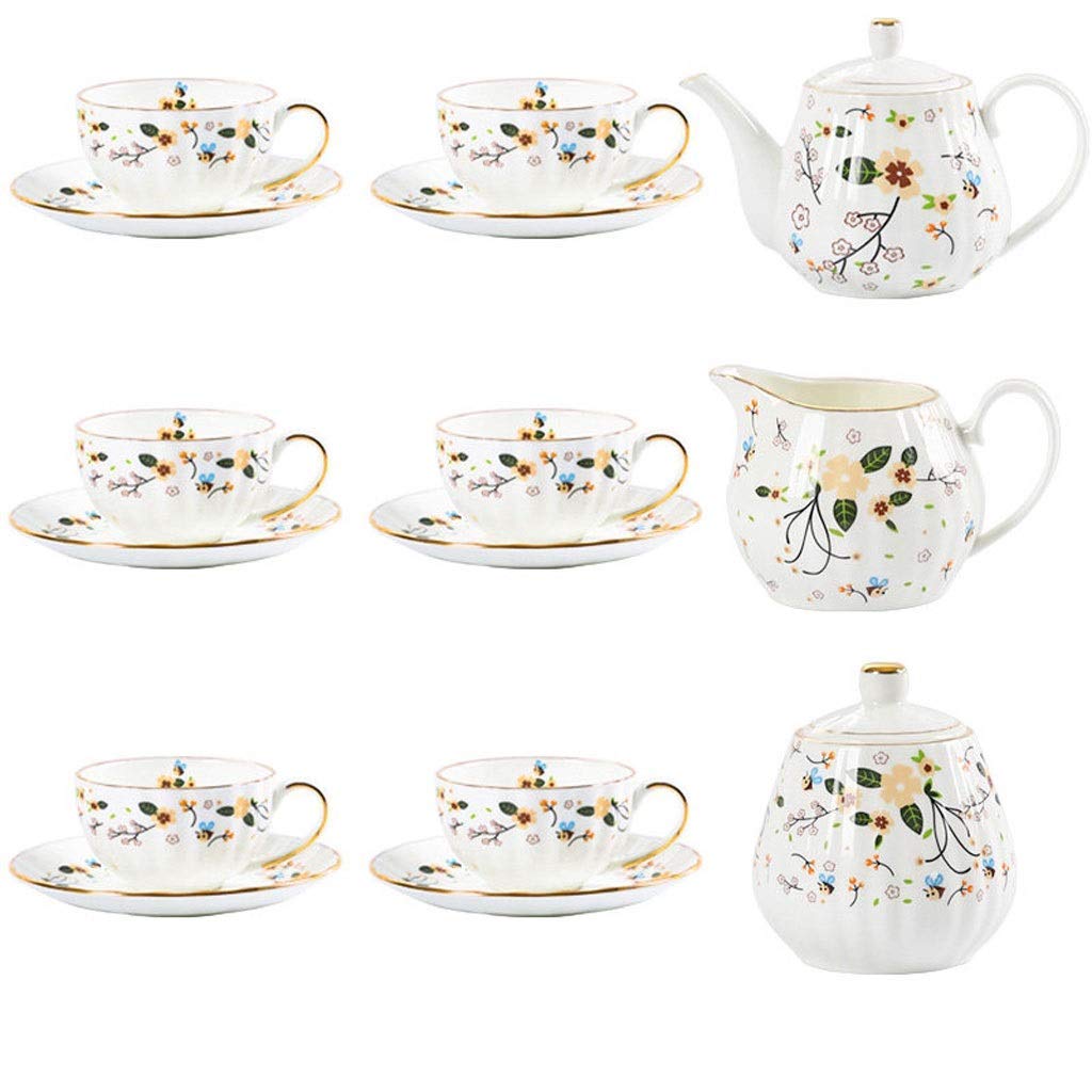 Premium Ceramic Coffee & Tea Cup Set - 6 Cups with Saucers, Coffee Pot, Sugar Bowl & Milk Jug - Elegant Phnom Penh Style for Afternoon Tea & Home Coffee Breaks - Perfect for Gifts, Parties & Daily Use