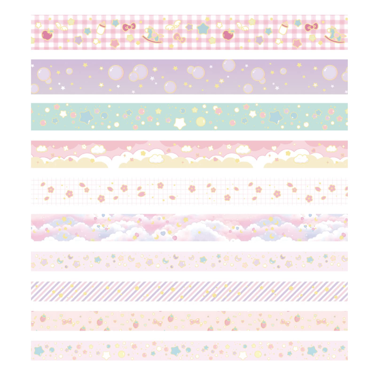 YUBX 10 Rolls Creative Washi Tape Set - Gold Foil Print Decorative Masking Tapes for DIY Crafts, Scrapbooking, Journaling, Planner Decor & Gift Wrapping | Perfect for Arts & Crafts, School Projects, Home Office Organization & Party Decorations (Cute Sweety Design)