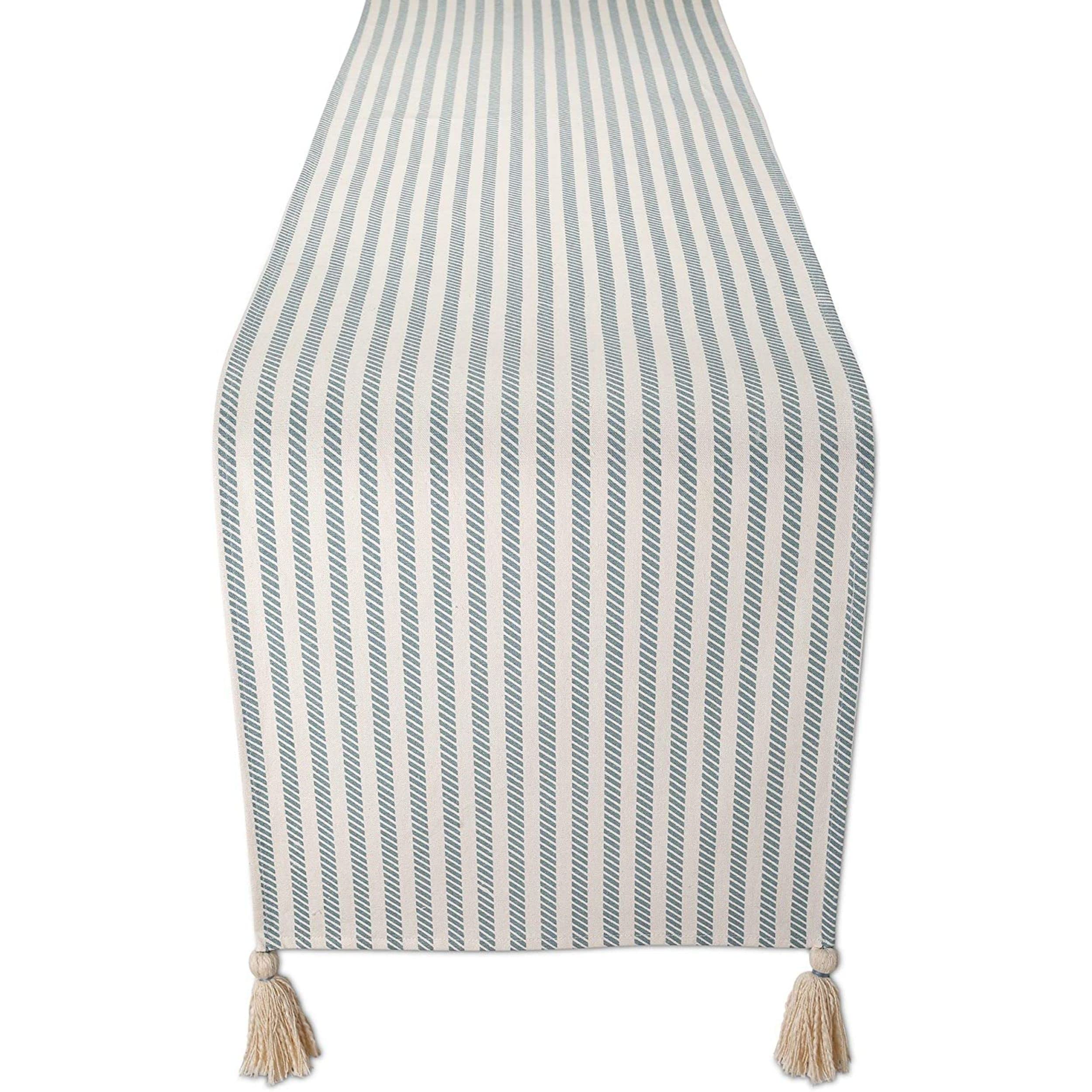 Folkulture 108-Inch Long Cotton Table Runner with Tassels - Farmhouse & Boho Style Dining Table Decor for Kitchen, Wedding, or Holiday - 14x108 Inches, Greyish Blue