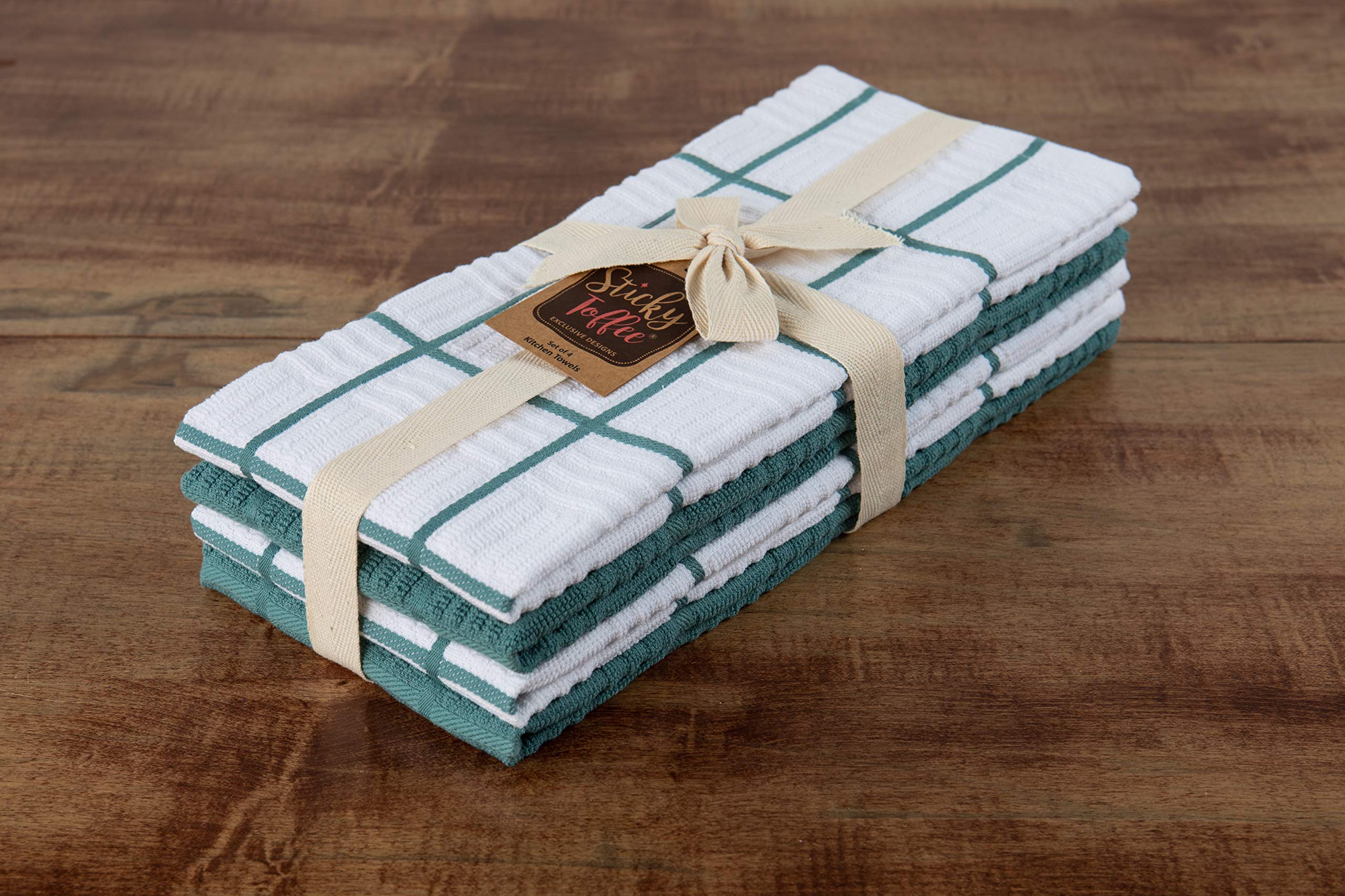 Premium 100% Cotton Kitchen Dish Towels Set of 4 - Blue & White Absorbent Hand & Tea Towels, Reusable Cleaning Cloths (28