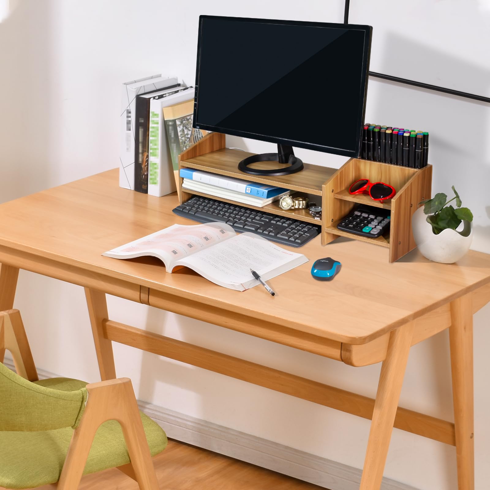 Catekro 2-Tier Wood Monitor Stand Riser with Storage Organizer - Desktop Organizer for Computer, Laptop, Printer (Black) - Perfect for Home Office, Gaming Setup & Workspace Organization