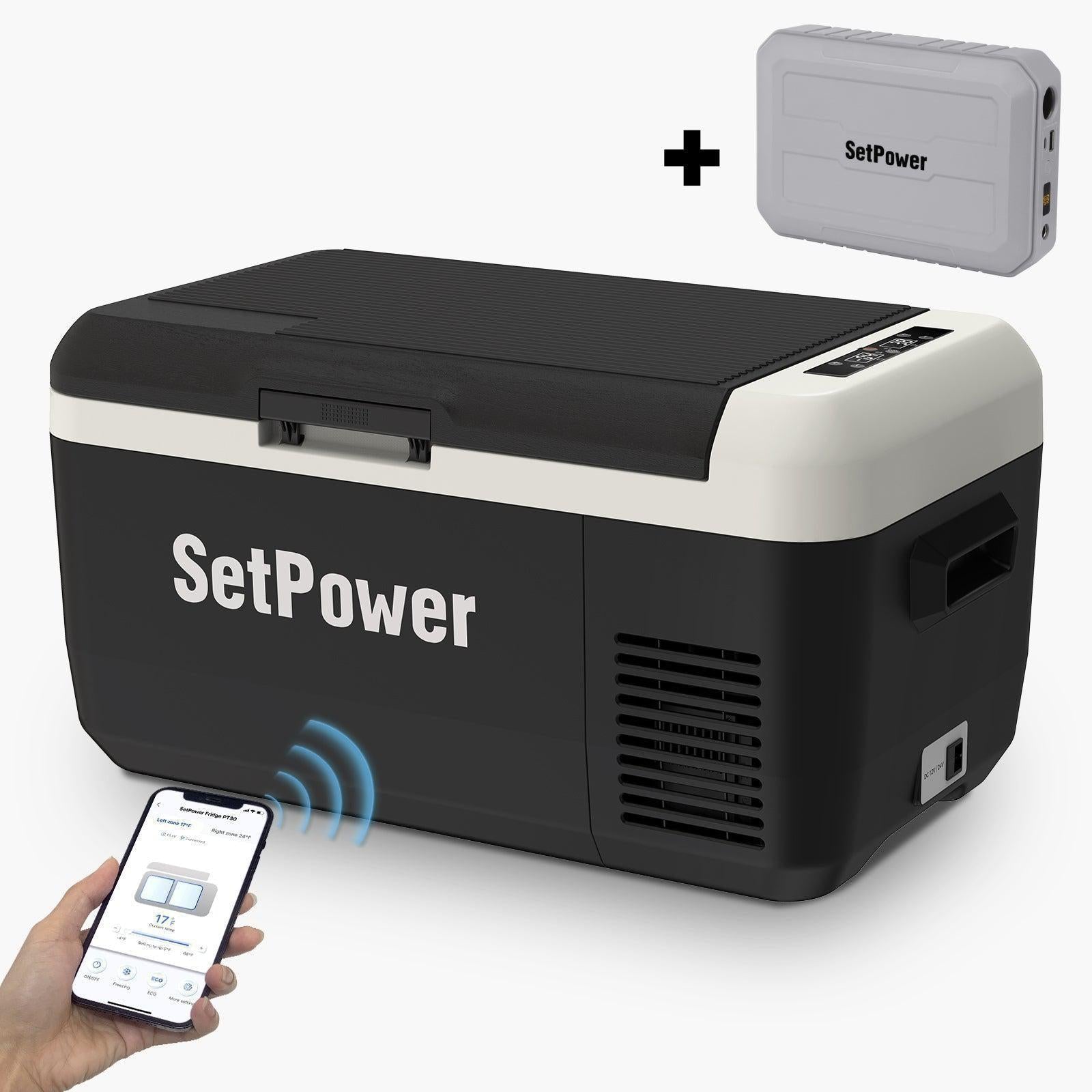 Setpower PT30 32Qt 12V Car Refrigerator Freezer with Dual Zone - Portable Mini Fridge for Camping, Road Trips & Outdoor Adventures
