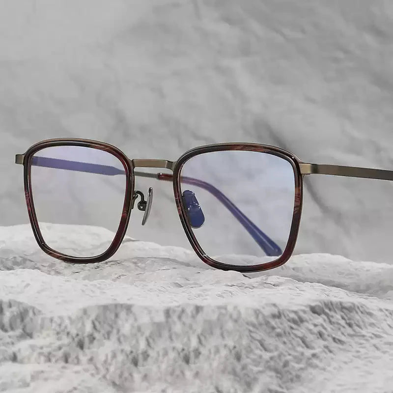 Black Unisex Square Titanium Acetate Eyeglasses Frame 41810 - Lightweight Durable Glasses for Work, Reading & Fashion