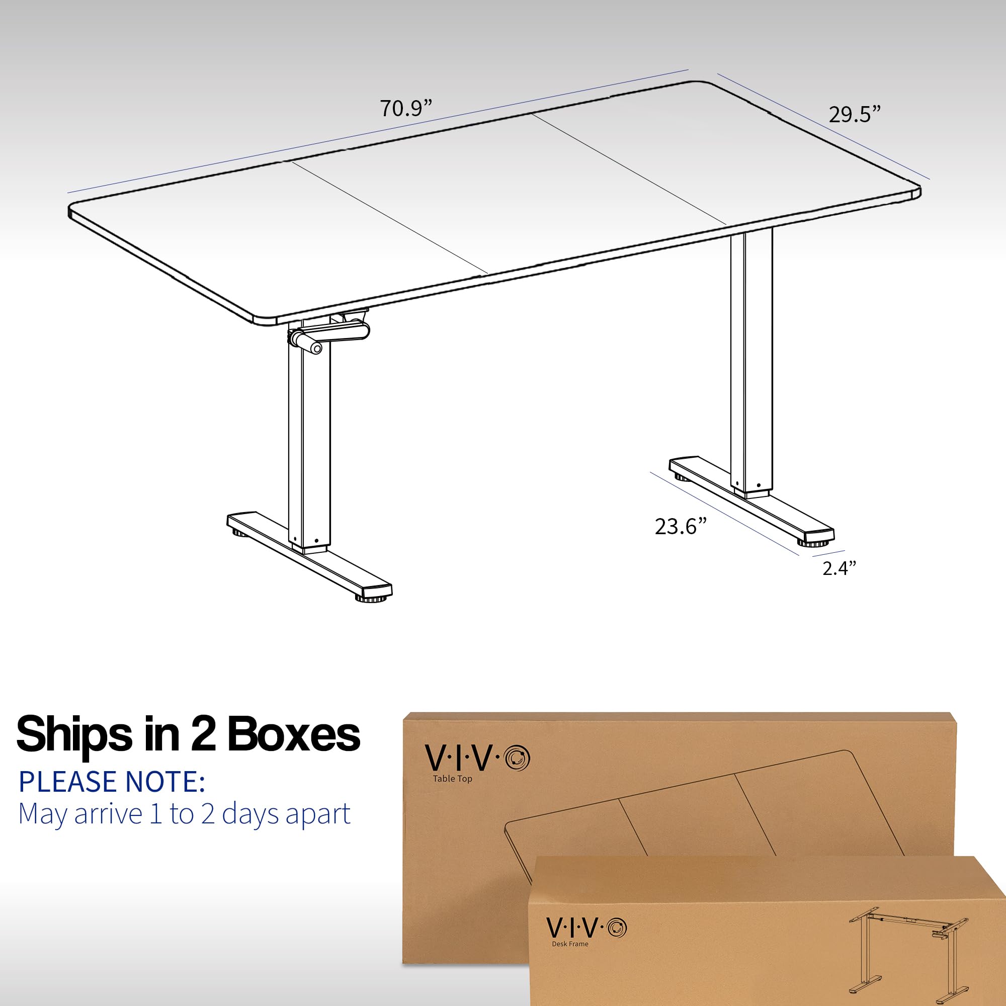 VIVO 71 x 30 Inch Adjustable Height Standing Desk - White Tabletop & Frame, Manual Crank with Foldable Handle, Ergonomic Workstation for Home & Office | Perfect for Remote Work, Gaming & Study Setup