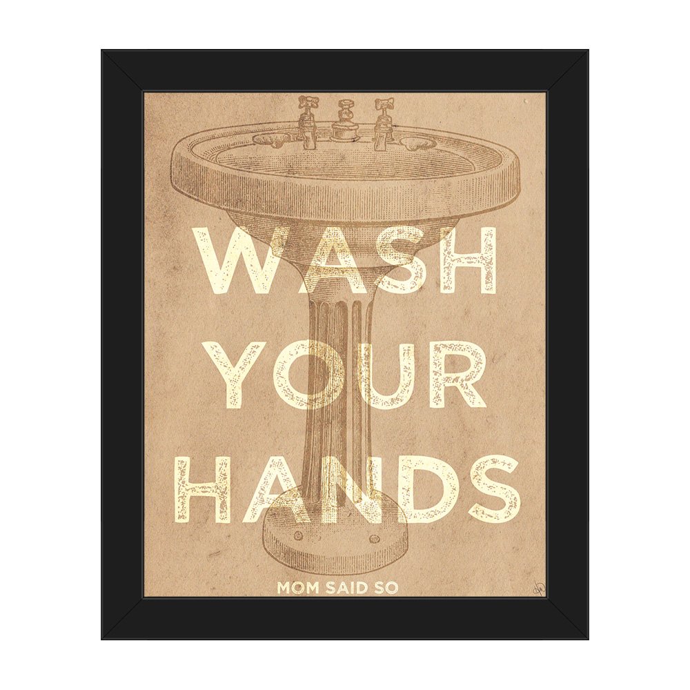Wash Your Hands Mom Said So - Motivational Quote Wall Art with Pedestal Sink Design | Mom's Bathroom Rules for Kids | Framed Canvas Print for Children's Room Decor | Perfect for Bathroom, Nursery & Playroom