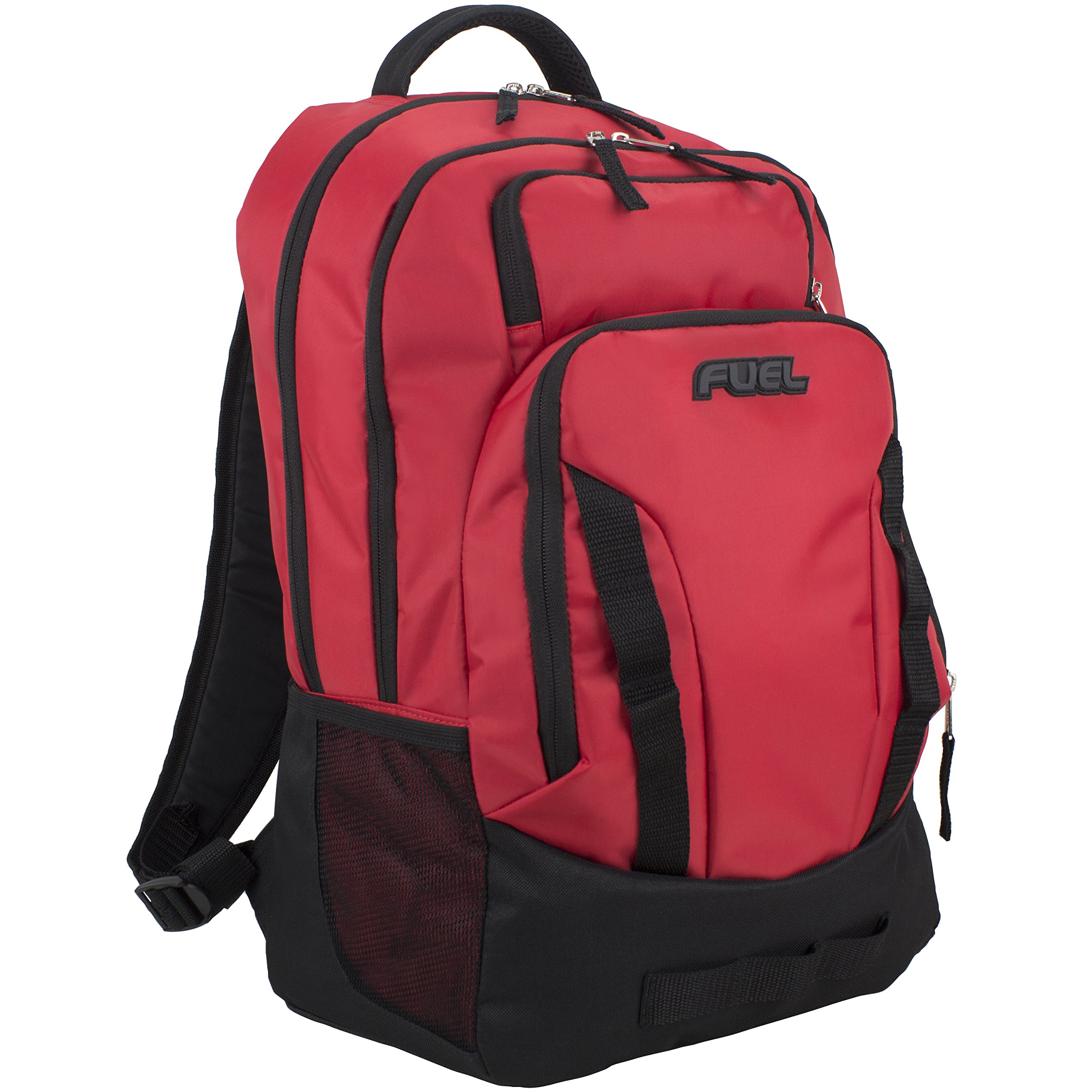 FUEL Escape Travel Backpack - Durable Waterproof Camping & Hiking Backpack for Men Women - School Laptop Bookbag with USB Charging Port - Perfect for Outdoor Adventures, College & Daily Commute (Black/Red Rover)