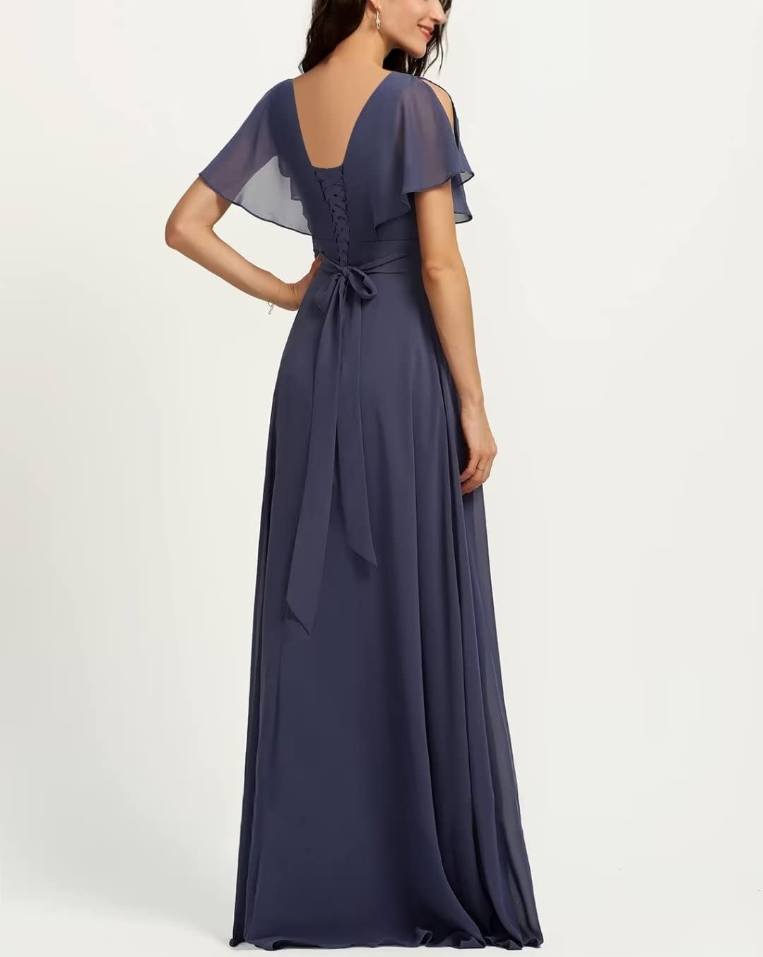 Elegant Teal Long Bridesmaid Dresses for Women 2023 - Ruffled Sleeves, V-Neck A-Line Formal Gown with Side Slit - Plus Size 22 - Perfect for Weddings, Evening Parties & Special Occasions