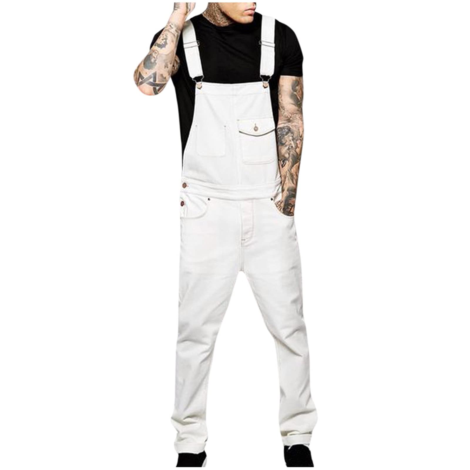VPQILH Men's Denim Jumpsuit - Adjustable Strap Overalls with Pockets | Loose Fit Wide Leg Streetwear | Casual Bib Overalls & Dungarees for Men | Plus Size Available | Perfect for Urban Fashion, Workwear & Everyday Comfort