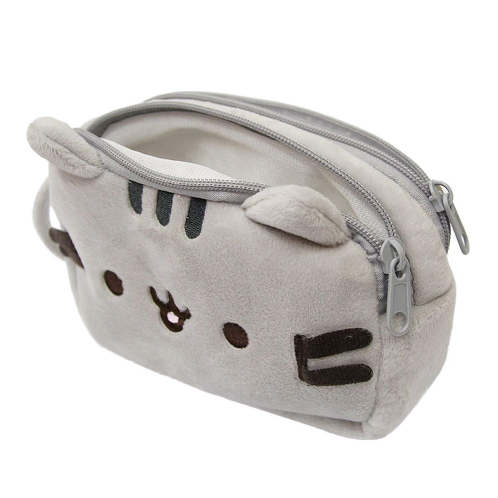 Gonwan Cute Plush Cat Zipper Pouch - Pencil Case, Makeup Bag & Cosmetic Organizer for Kids, Students & Office Use (Gray) - Perfect School Supplies, Teacher Gifts & Daily Essentials