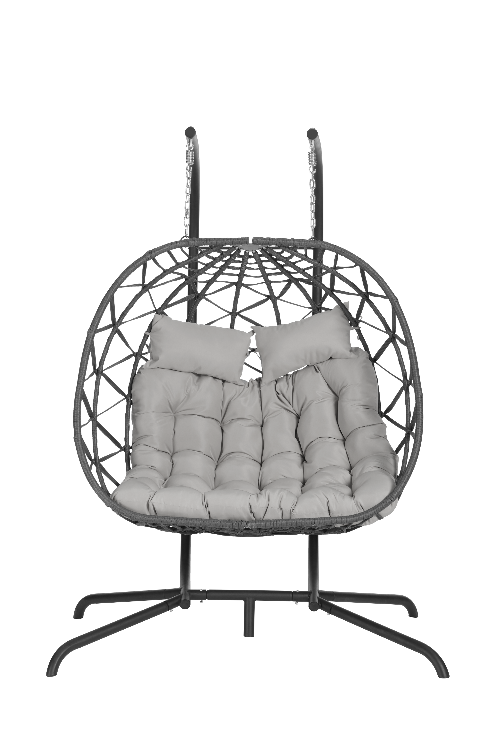 Double Egg Chair with Stand - Hanging Indoor/Outdoor Wicker Rattan Swing Chair with UV-Resistant Cushions (600 lbs Capacity) - Perfect for Bedroom, Balcony, Patio, Garden & Backyard Relaxation