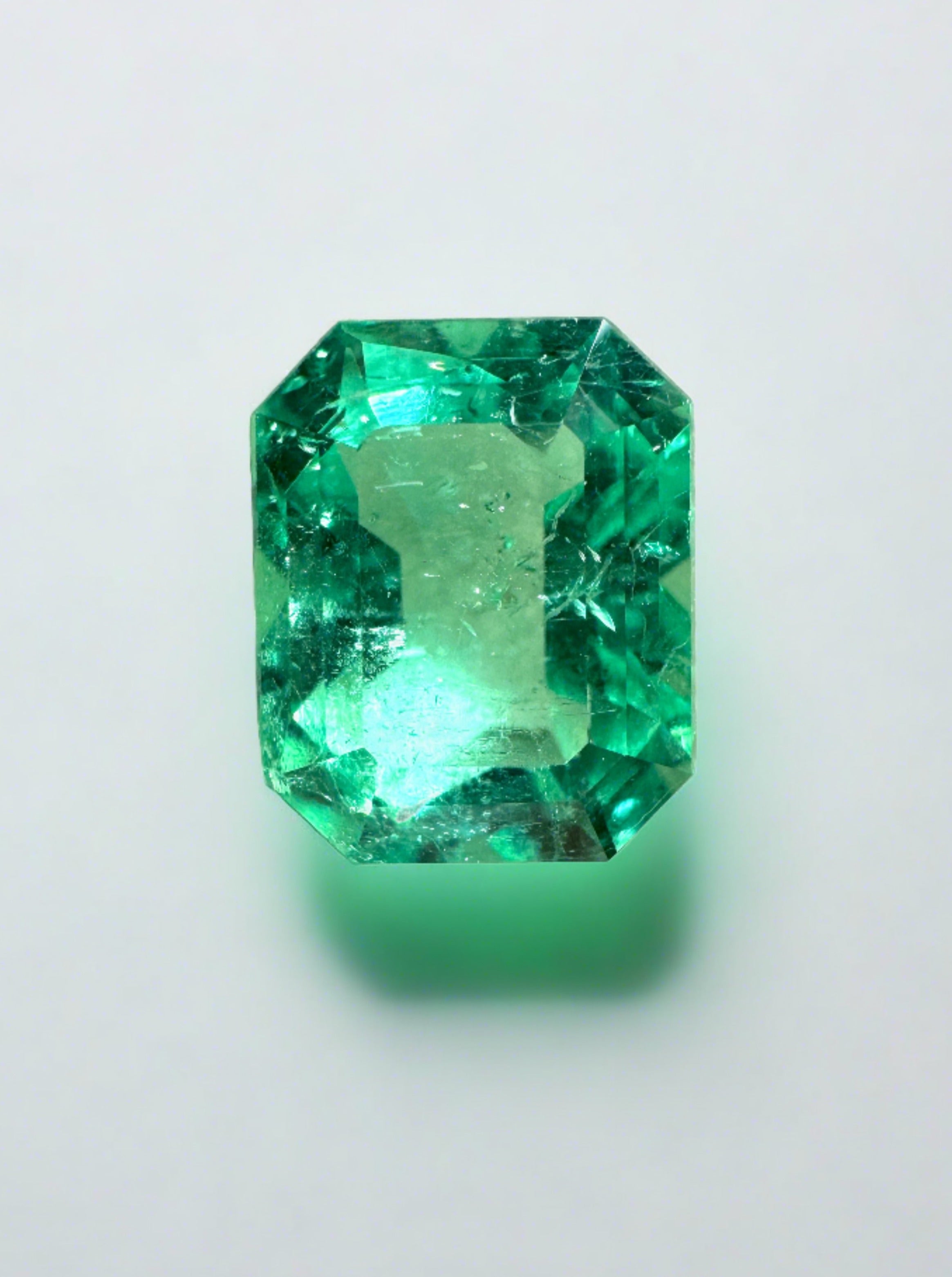 2.26 Carat 9x7mm Crystalline Yellowish Green Natural Loose Colombian Emerald - Emerald Cut Gemstone for Jewelry Making, Engagement Rings & Luxury Gifts