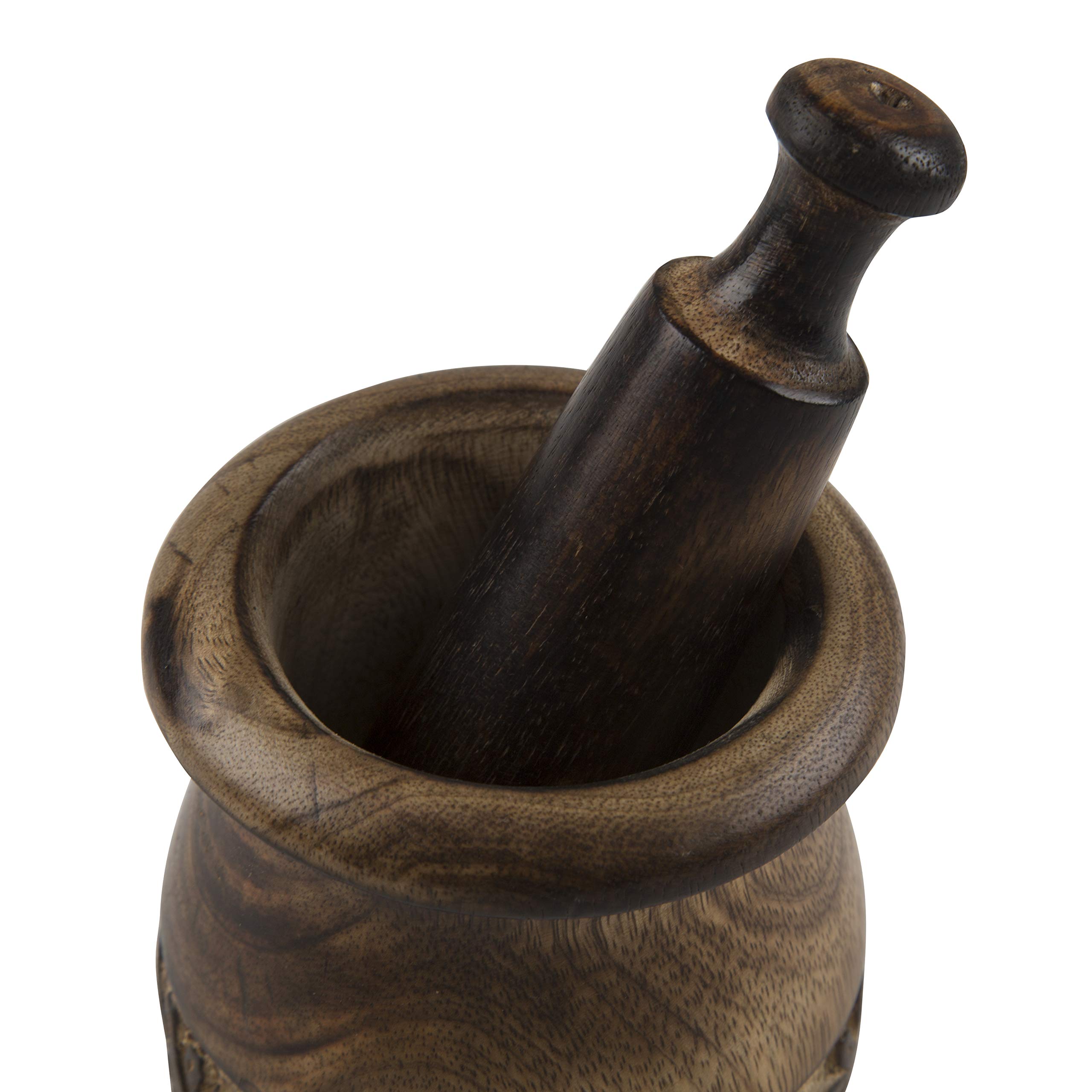 Handmade Wooden Mortar & Pestle Set - Natural Rustic Herb Grinder, Spice Mixer & Masala Bowl - Manual Kharal for Crushing Seasonings, Pills & Herbs - Perfect Kitchen Utensil for Cooking, Ayurveda & Home Apothecary - Great Housewarming Gift & Birthday Present for Food Lovers